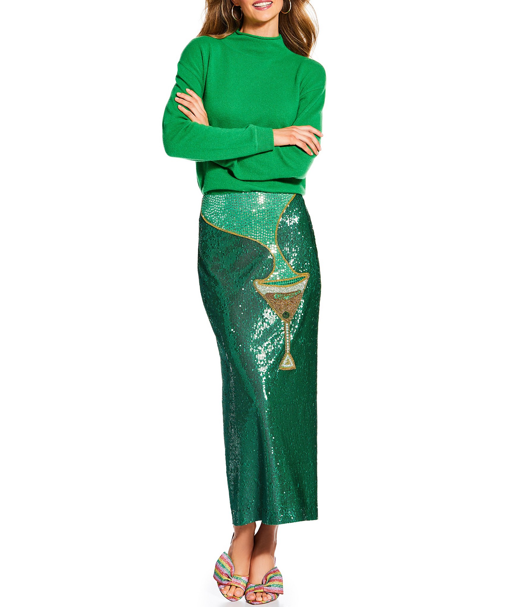 Antonio Melani x The Nat Note Naomi Embellished Martini Sequin Pencil Midi Skirt
