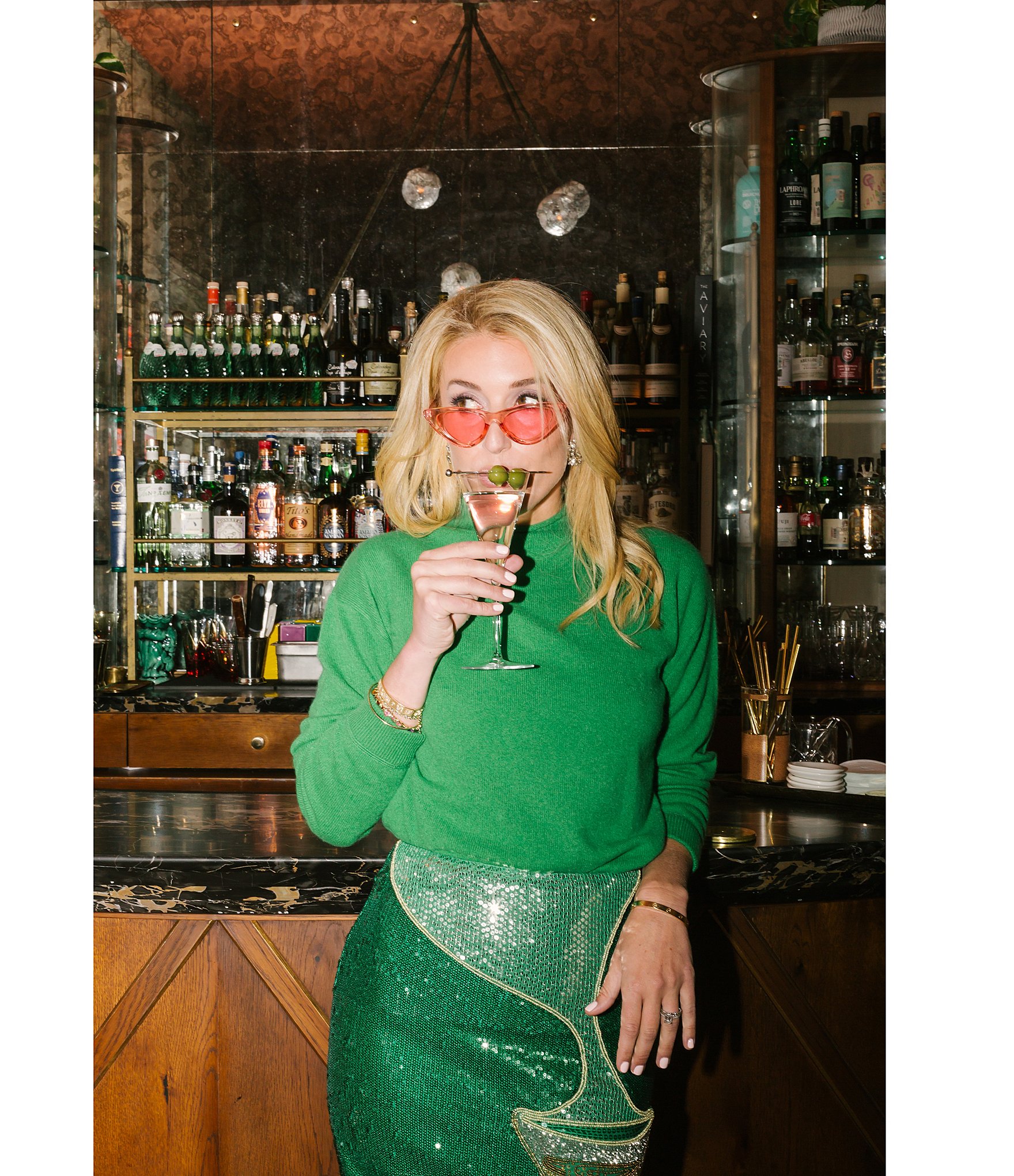 Antonio Melani x The Nat Note Naomi Embellished Martini Sequin Pencil Midi Skirt