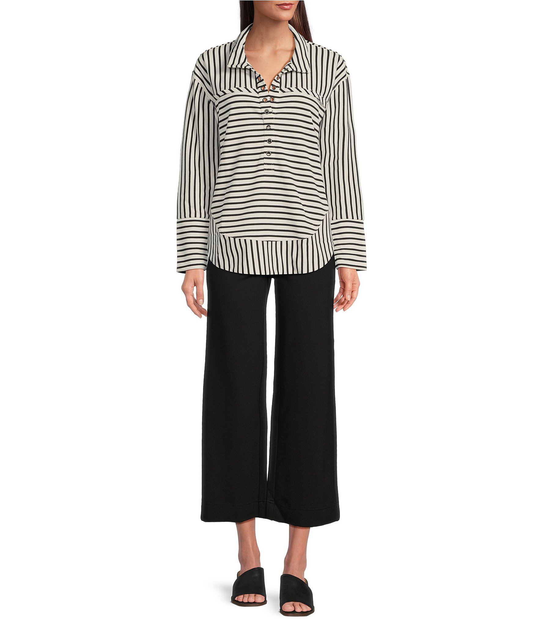 APNY Henley Grommet Placket Collar Long Sleeve Top