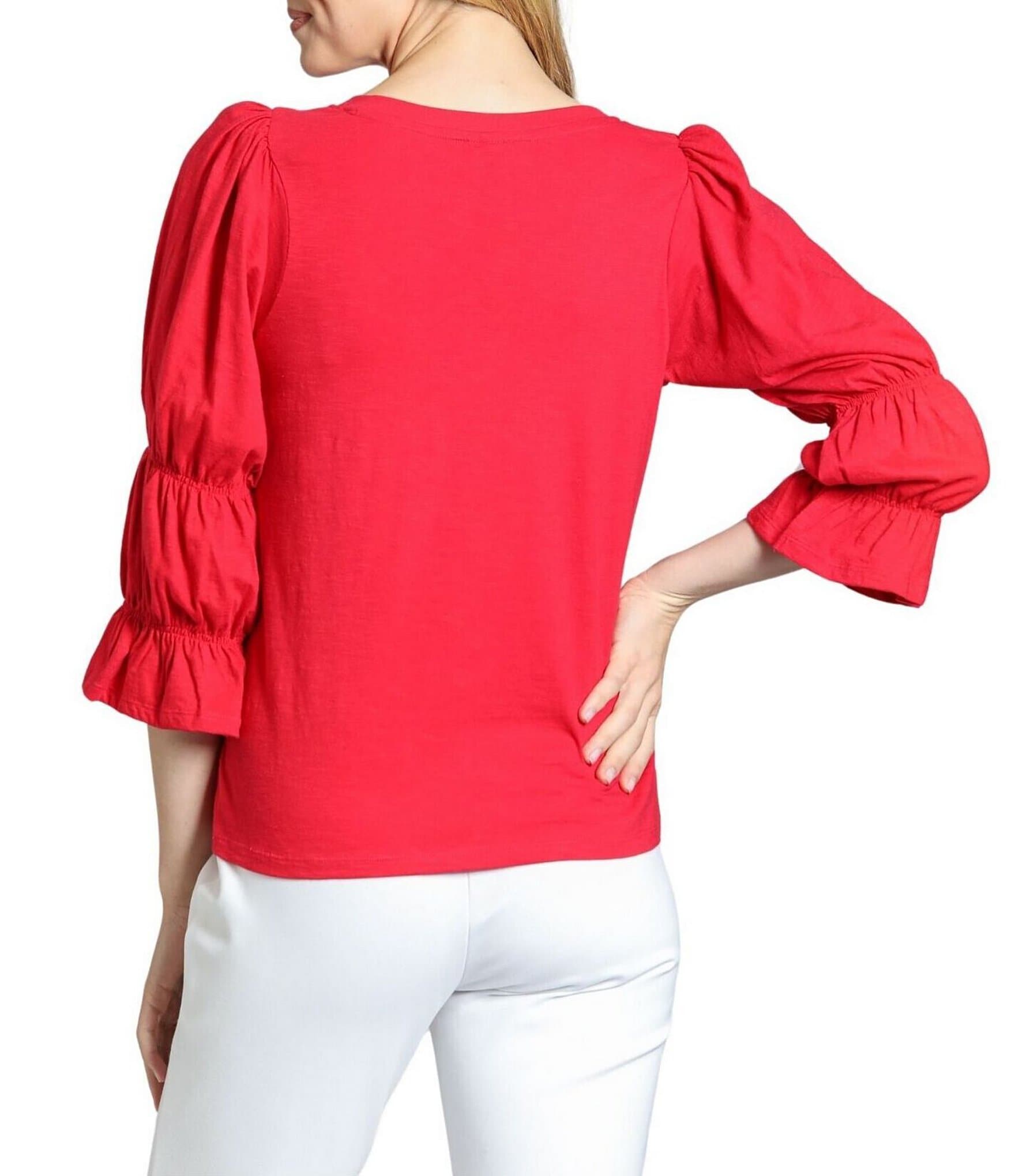 APNY Knit V-Neck 3/4 Puff Sleeve Blouse