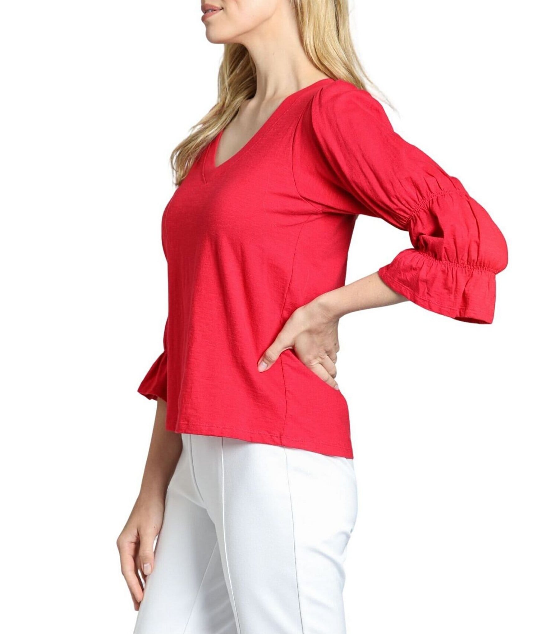 APNY Knit V-Neck 3/4 Puff Sleeve Blouse