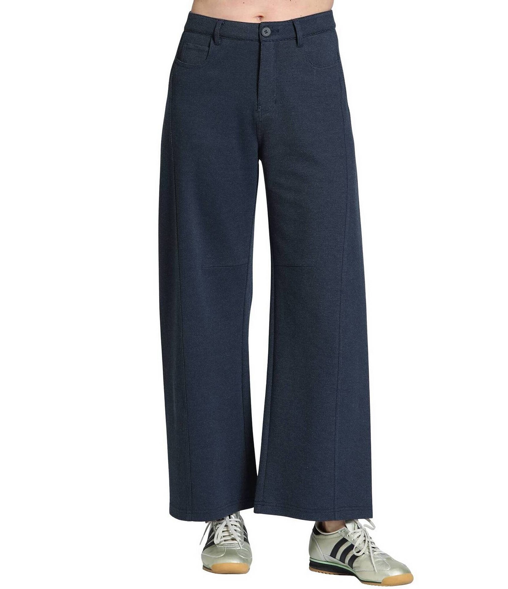 APNY Textured Knit High Rise Flat Front Barrel Leg Ankle Length Pants