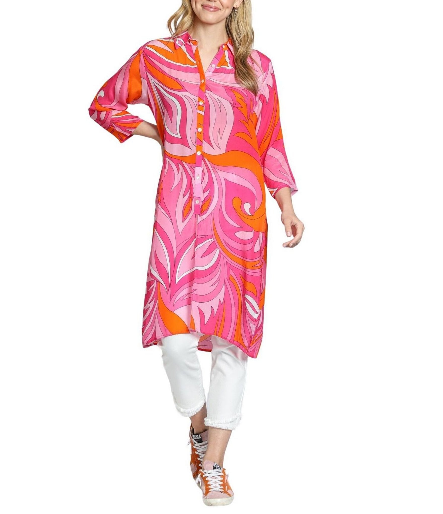 APNY V-Neck 3/4 Sleeve Woven Print Tunic