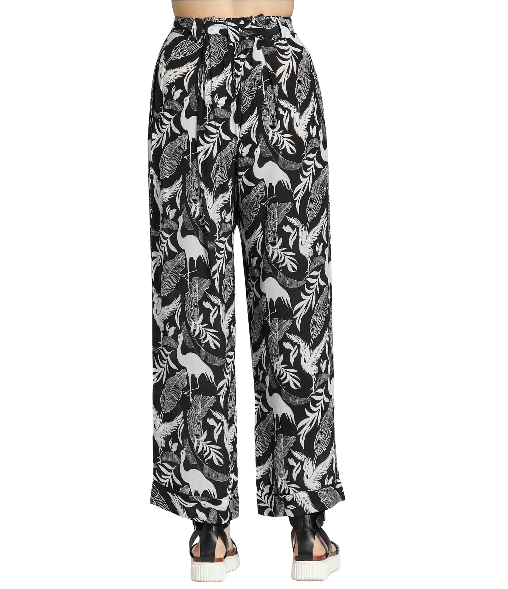 APNY Woven Bird Print High Rise Wide Leg Pull-on Coordinating Pants