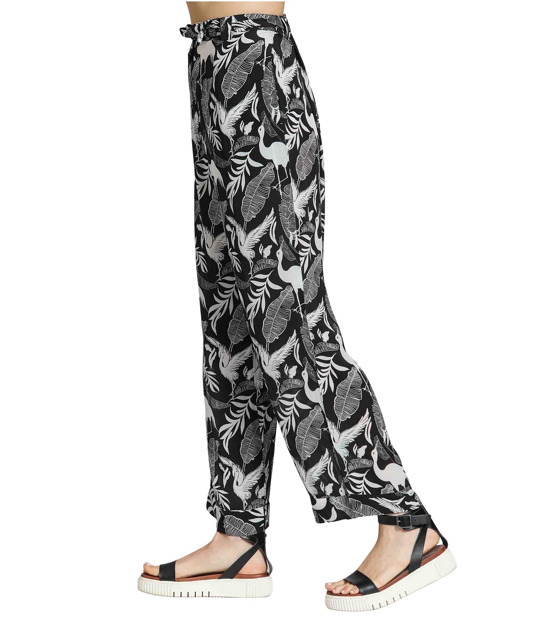 APNY Woven Bird Print High Rise Wide Leg Pull-on Coordinating Pants