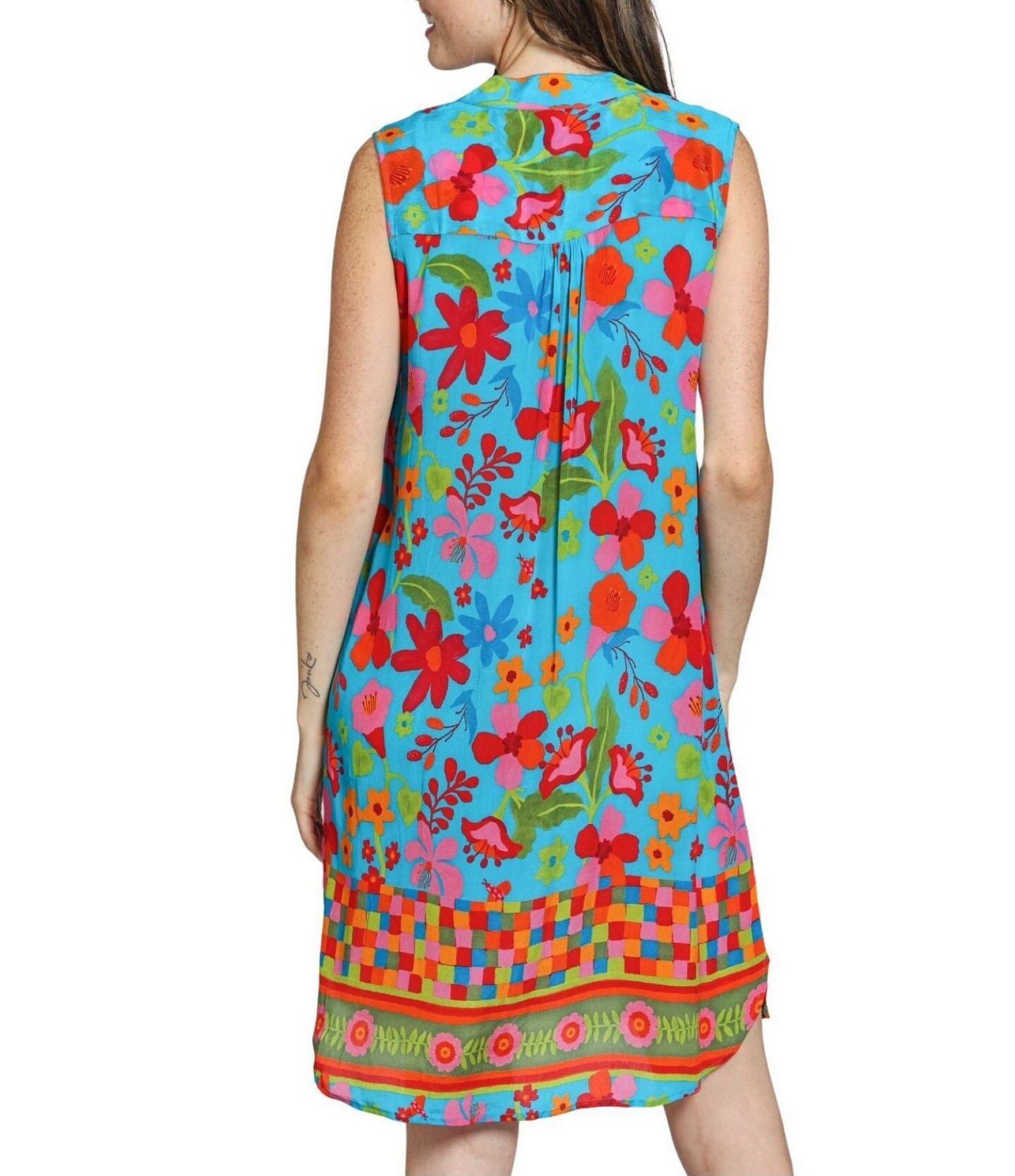 APNY Woven Floral Print Mandarin Collar Sleeveless Sheath Dress