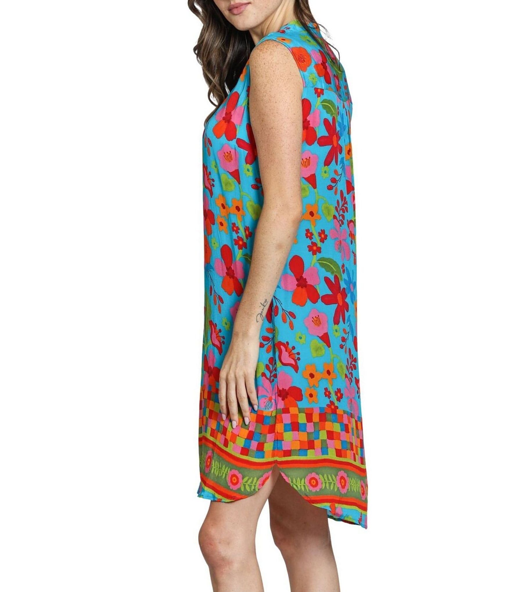 APNY Woven Floral Print Mandarin Collar Sleeveless Sheath Dress