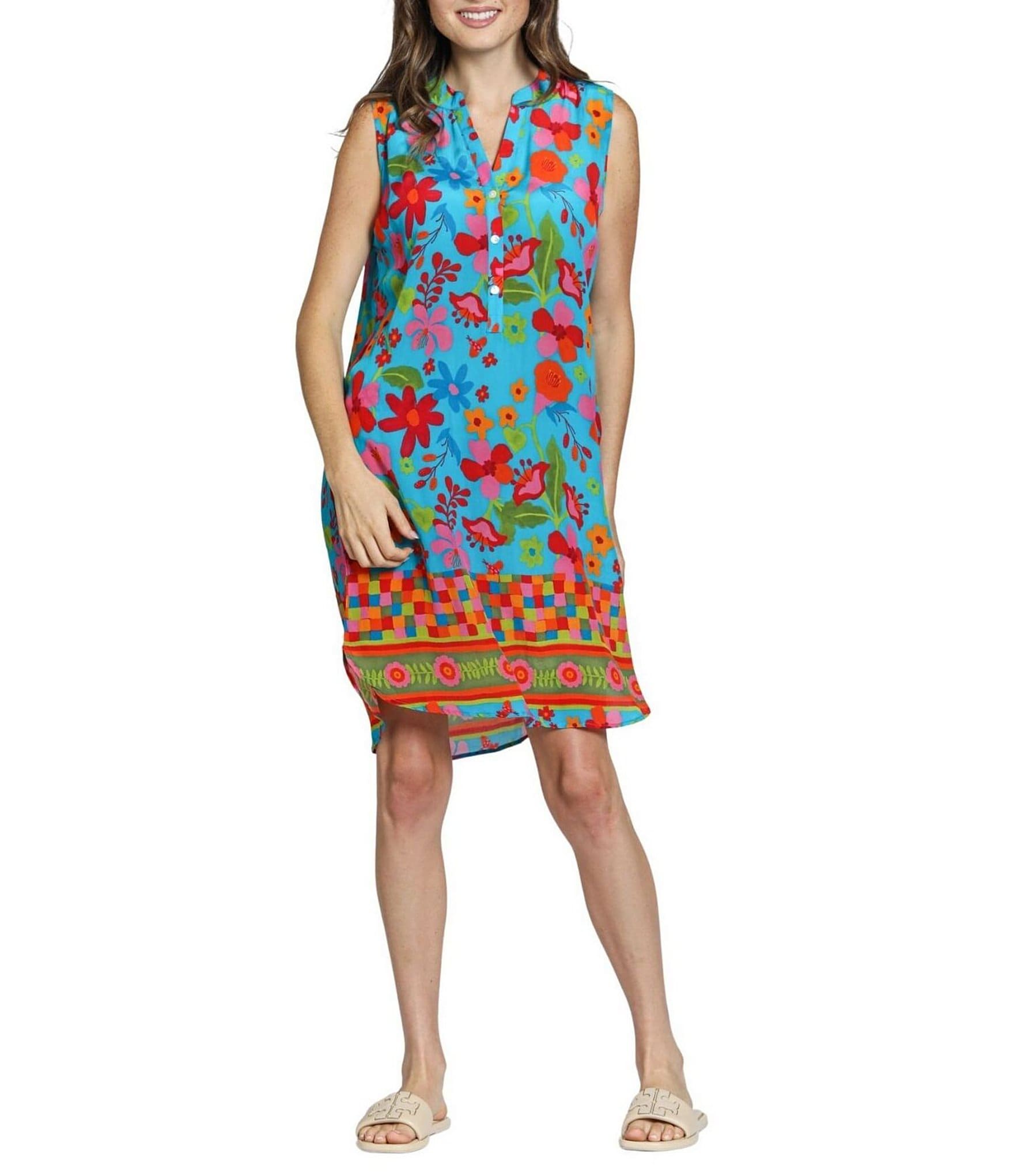 APNY Woven Floral Print Mandarin Collar Sleeveless Sheath Dress