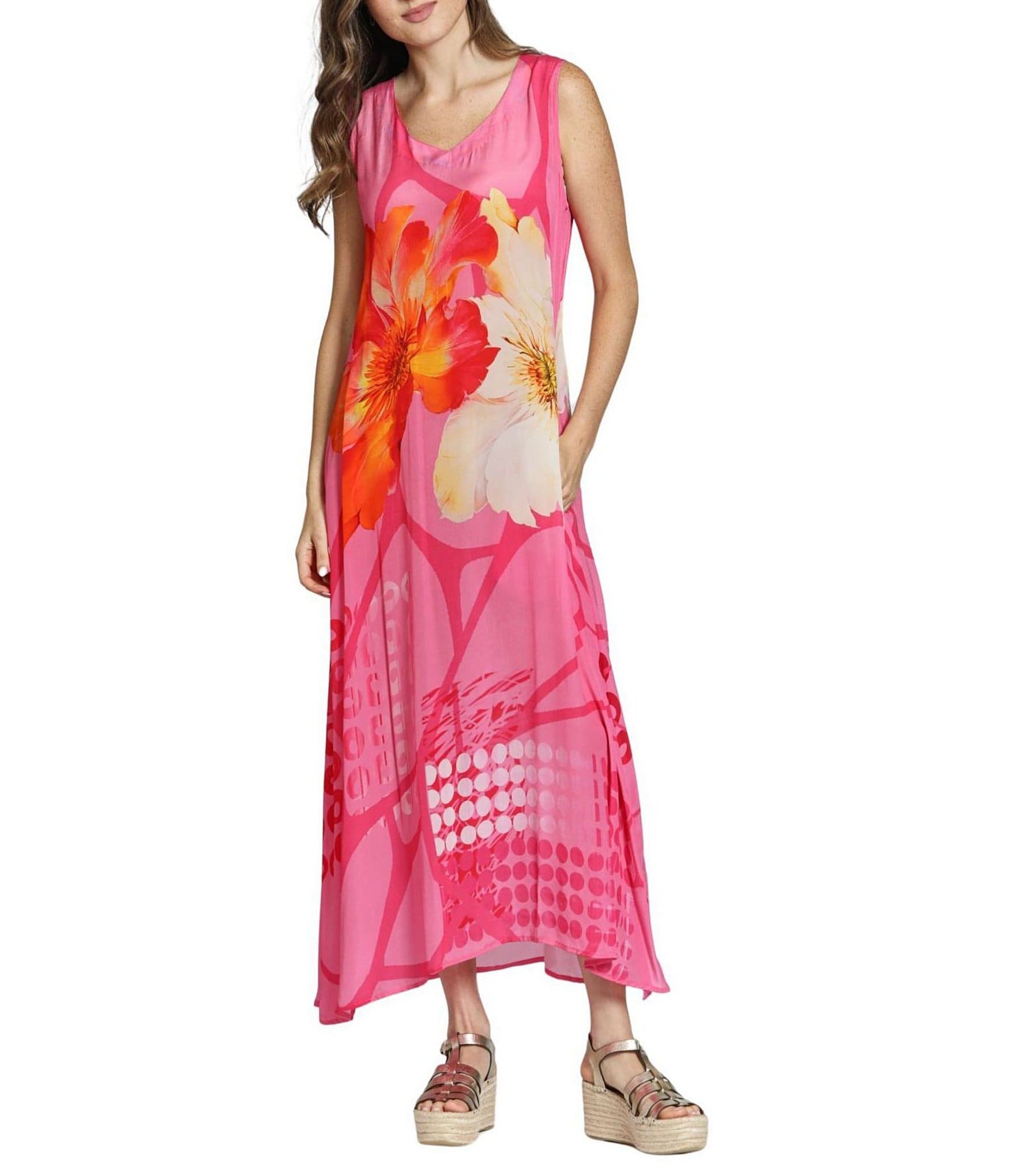 APNY Woven Floral Print V-Neck Sleeveless A-Line Dress