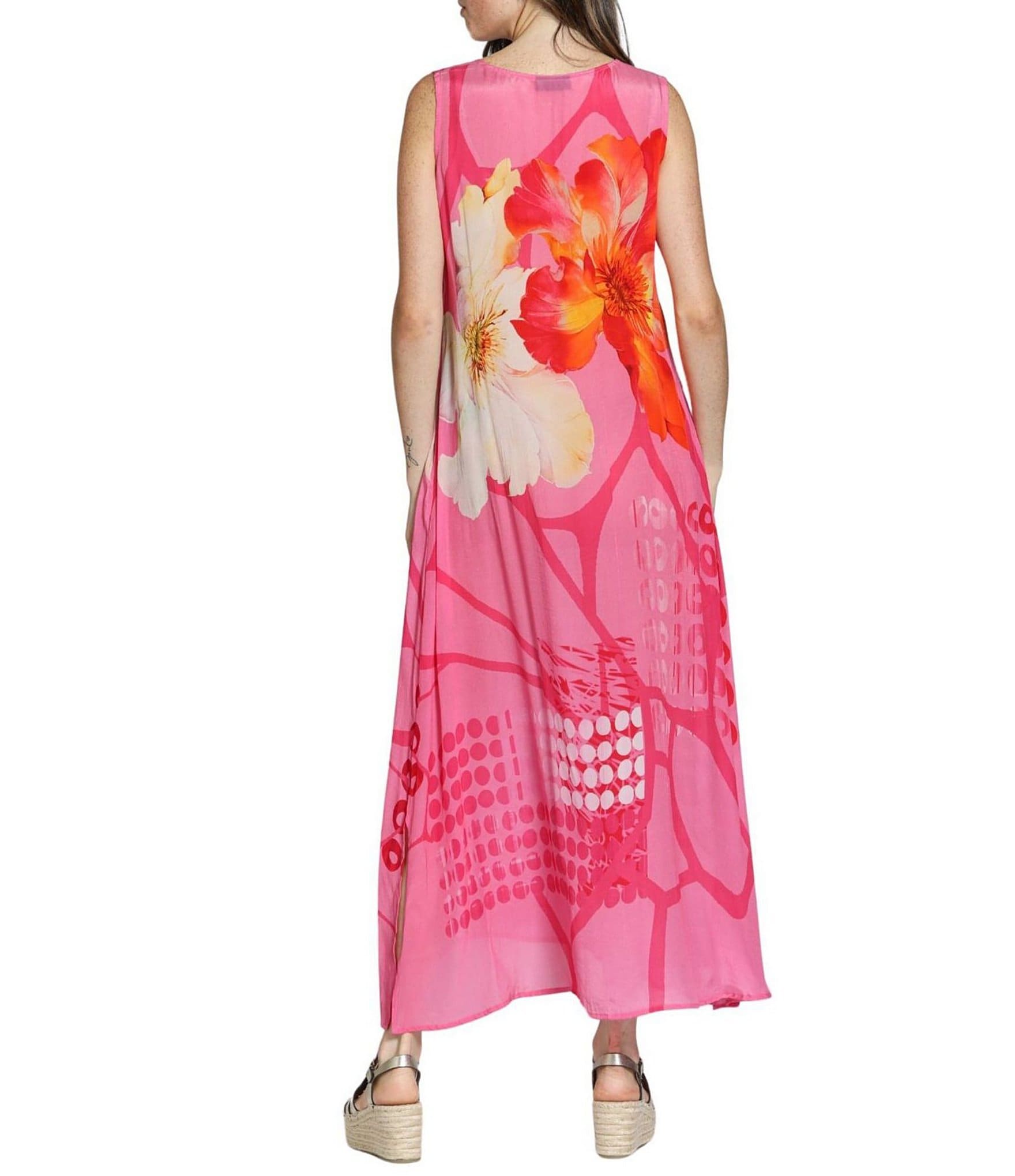 APNY Woven Floral Print V-Neck Sleeveless A-Line Dress