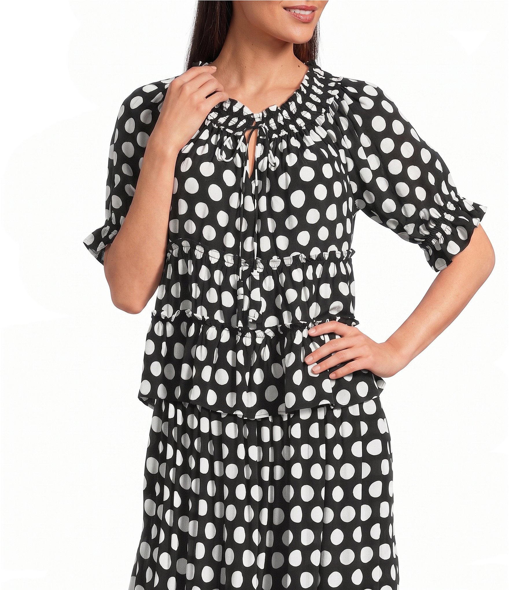 APNY Woven Print Round Neck Short Sleeve Coordinating Top
