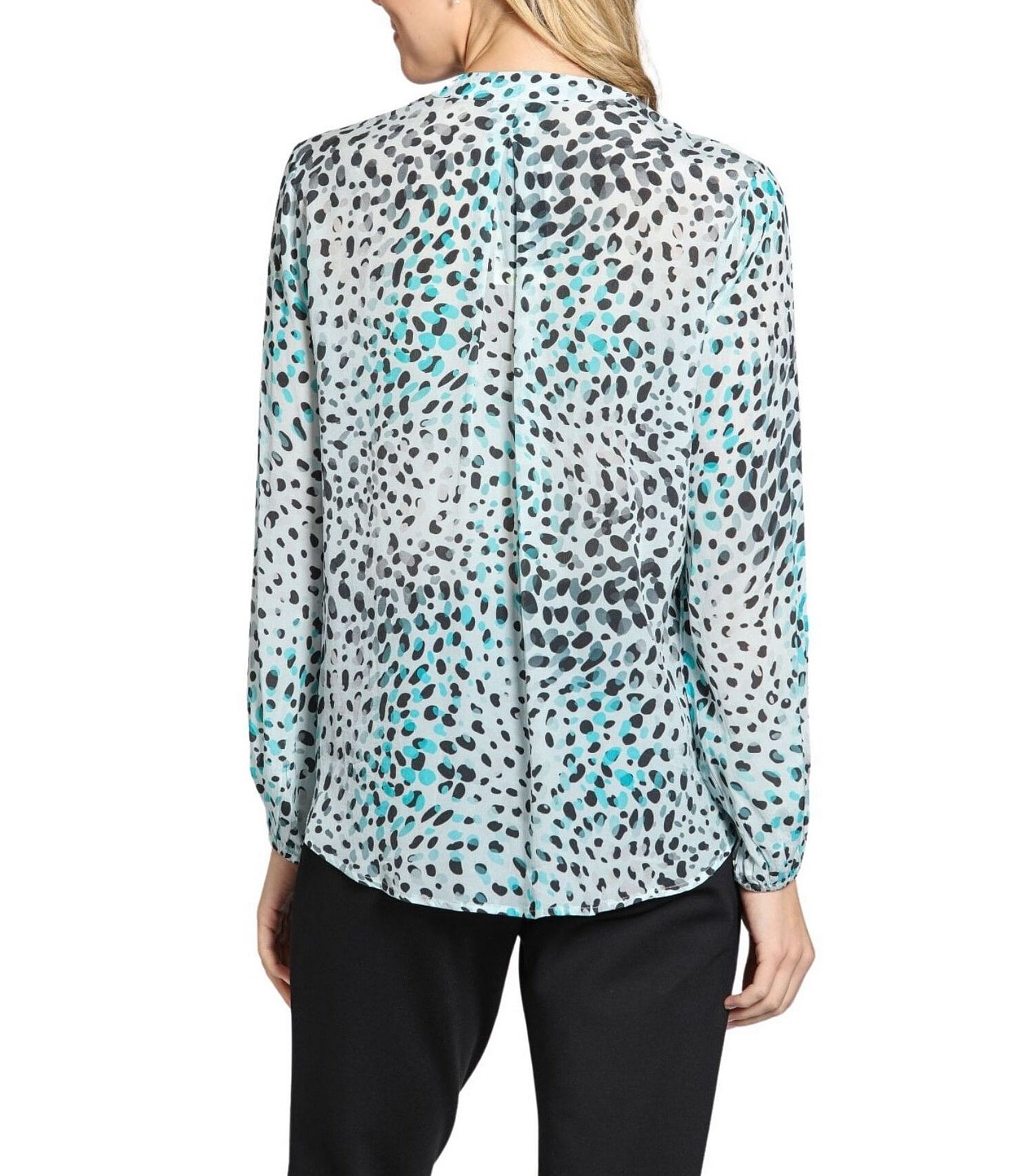 APNY Woven Printed Crossover V-Neck Long Sleeve Top