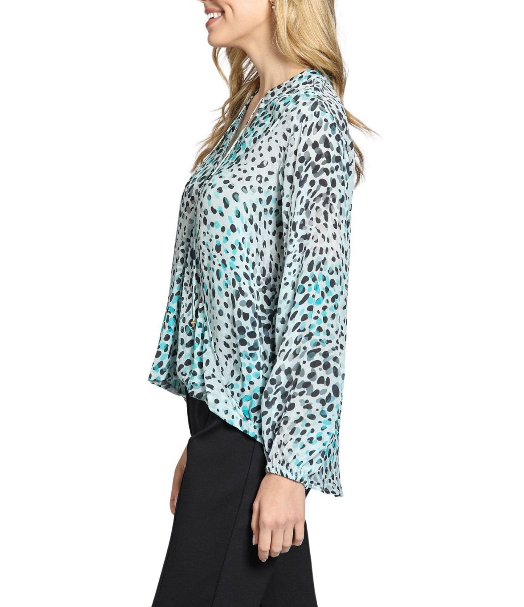 APNY Woven Printed Crossover V-Neck Long Sleeve Top