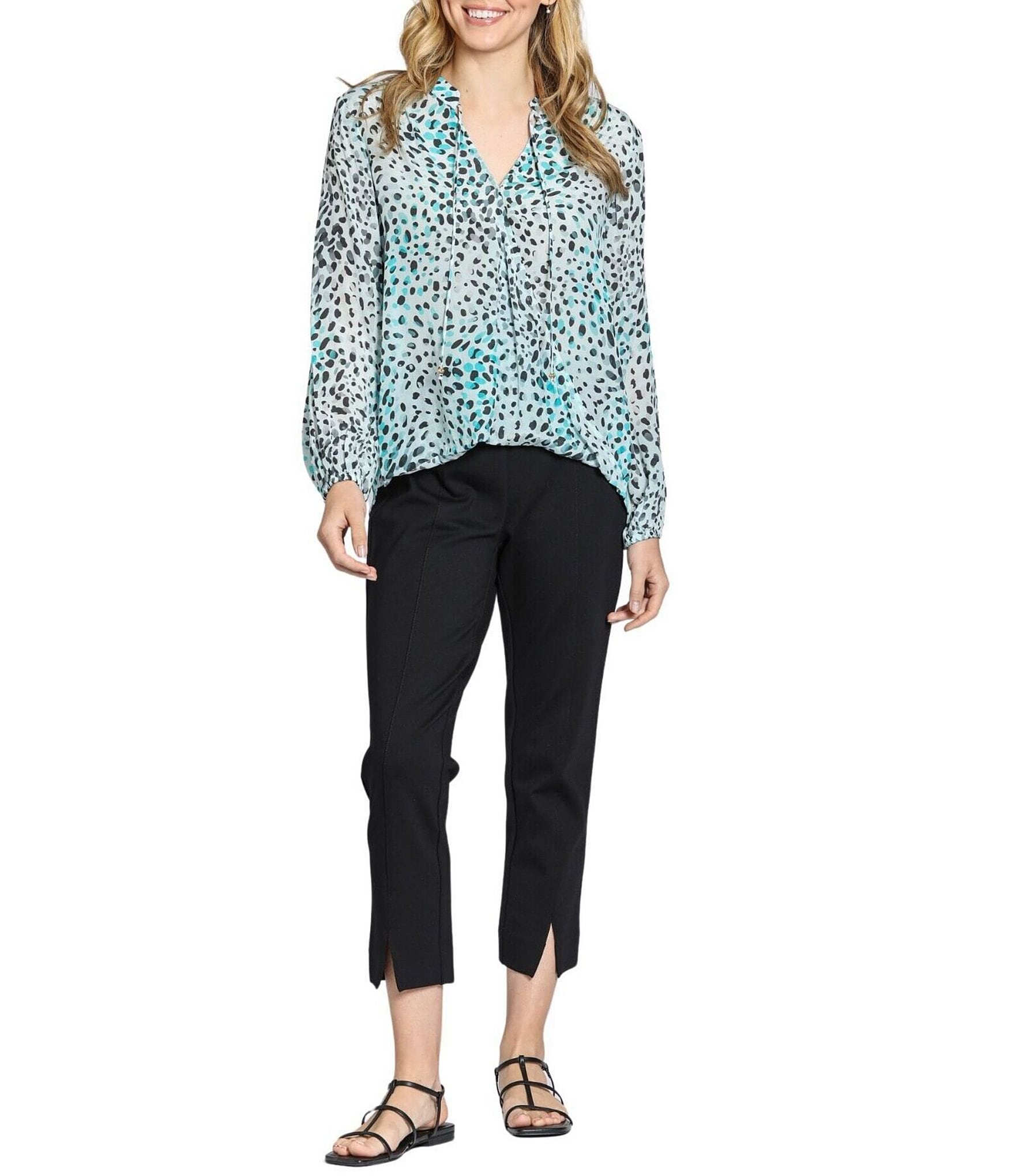 APNY Woven Printed Crossover V-Neck Long Sleeve Top