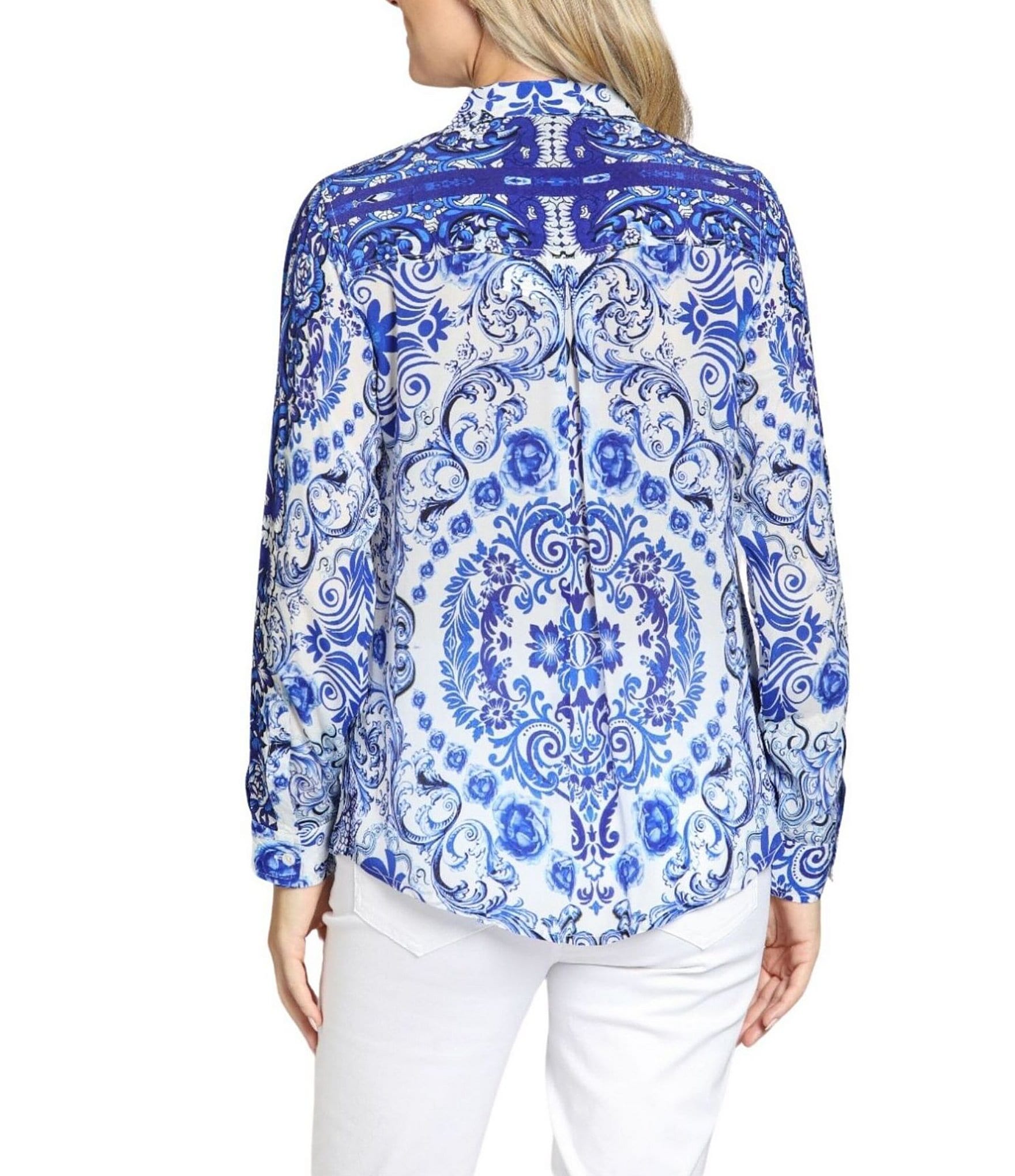 APNY Woven Printed Point Collar Long Sleeve Button Down Shirt