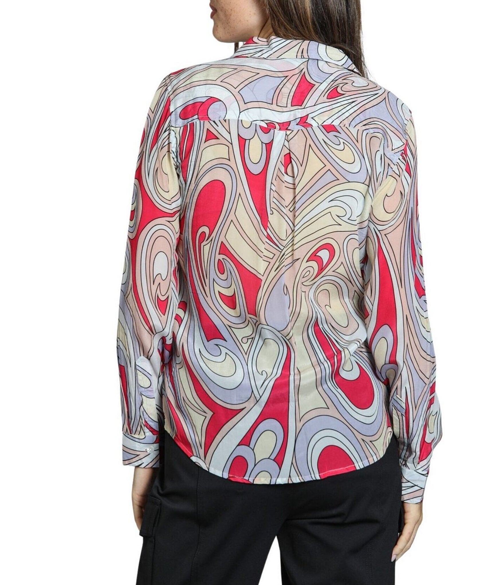 APNY Woven Printed Spread Collar Long Sleeve Button Down Shirt