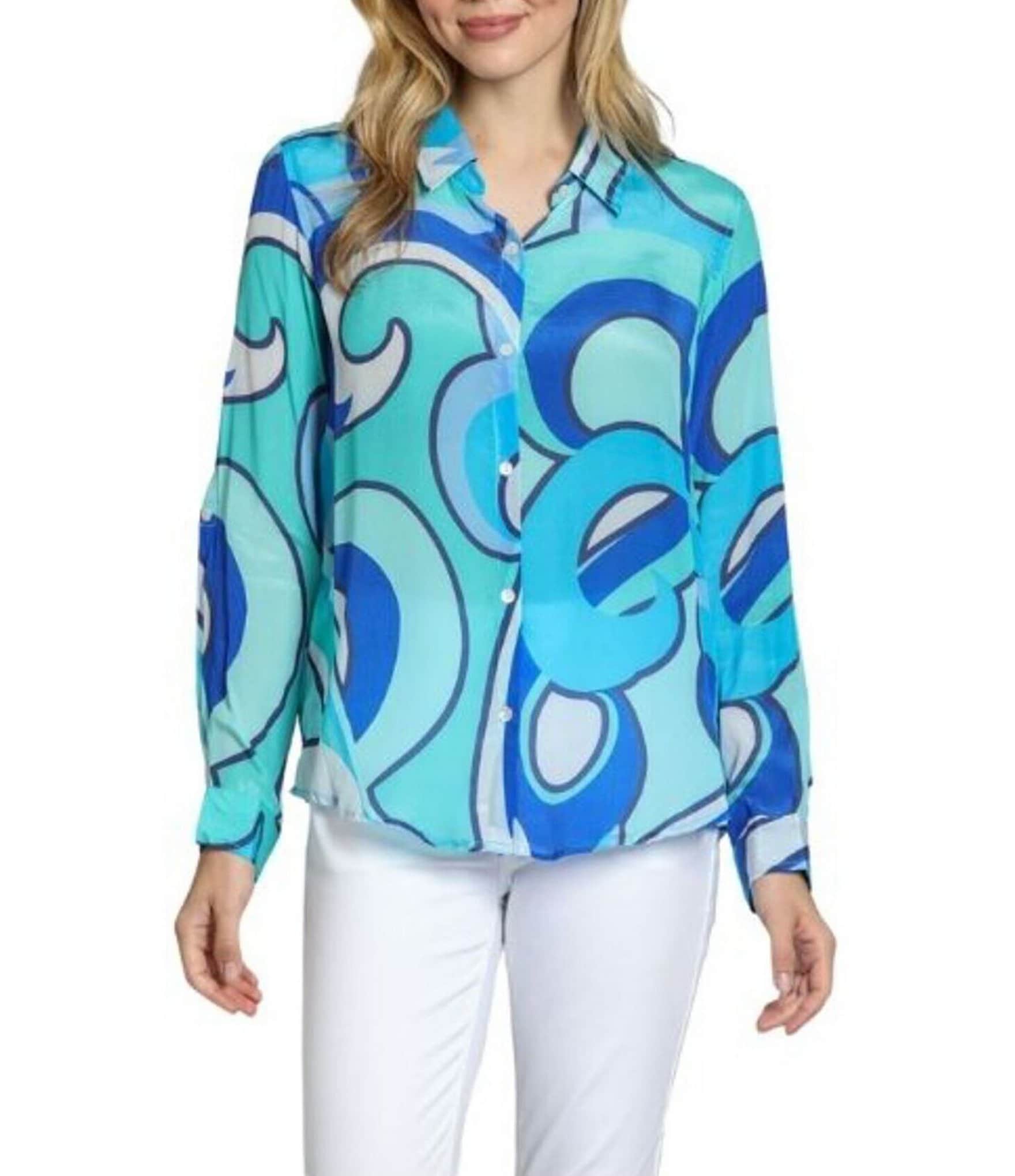 APNY Woven Printed Spread Collar Long Sleeve Button Down Shirt