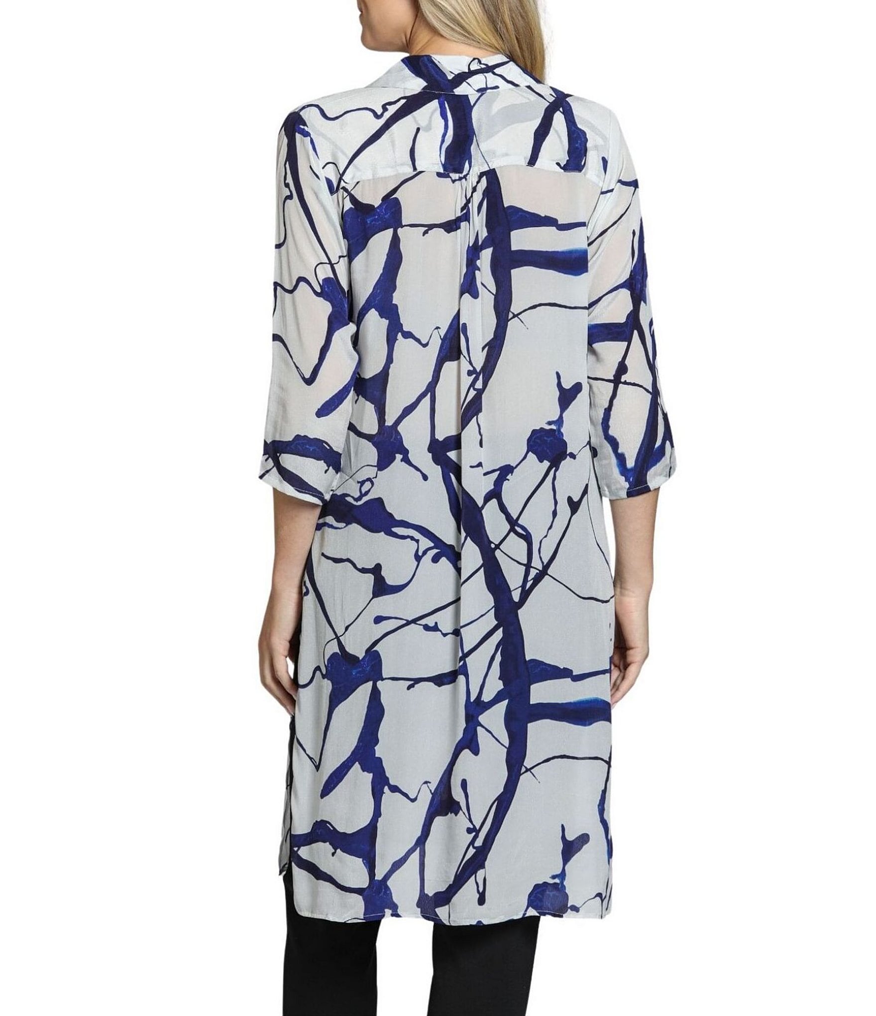 APNY Woven Printed V-Neck 3/4 Sleeve Button Down Tunic