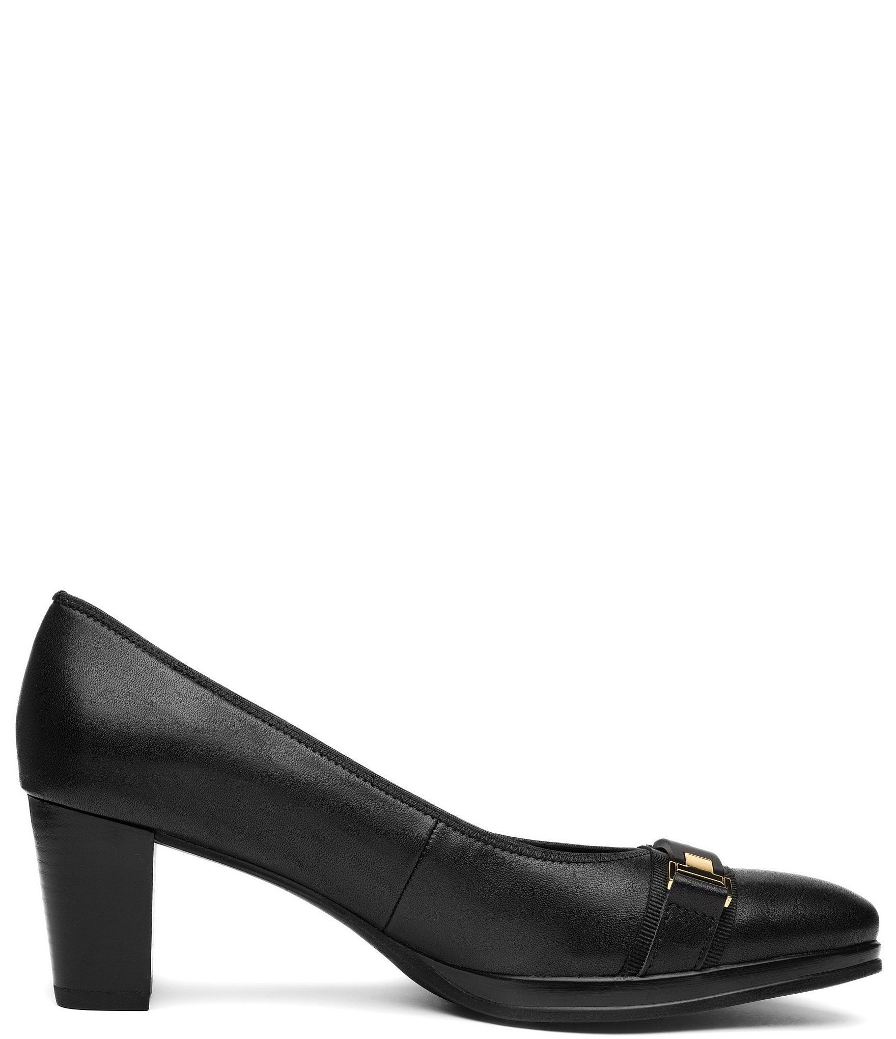ara Ophelia Leather Decorative Buckle Strap Block Heel Pumps