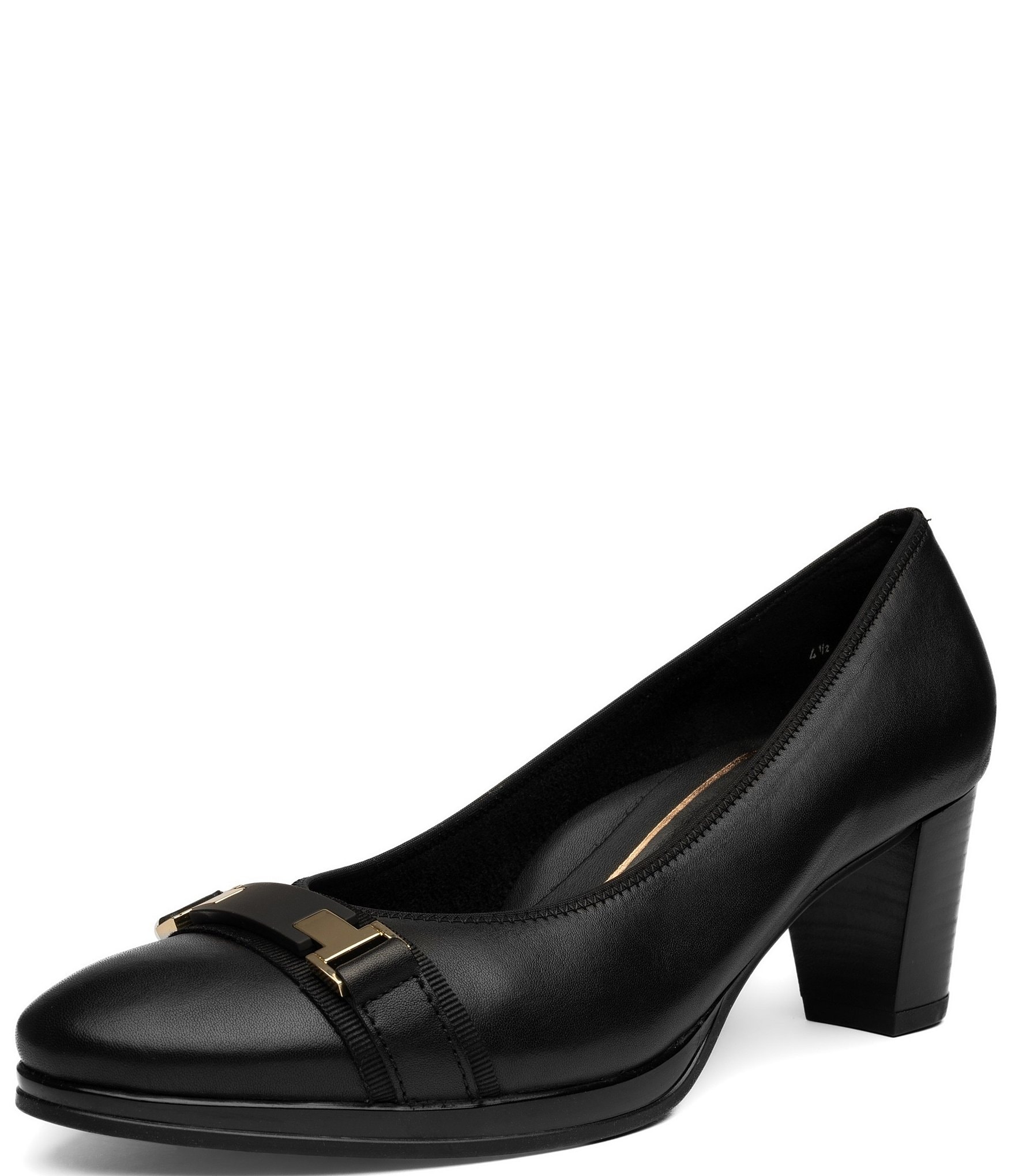 ara Ophelia Leather Decorative Buckle Strap Block Heel Pumps