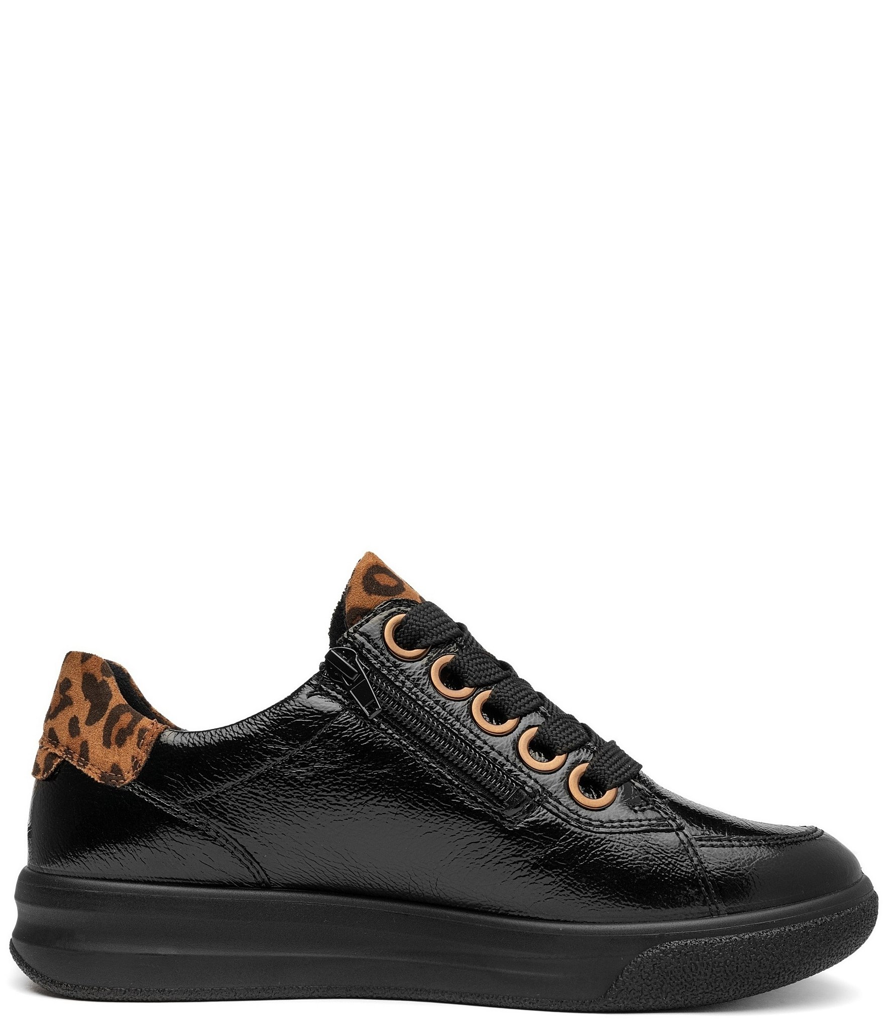 ara Women's Flora Crunch Patent Leather Leopard Print Suede Sneakers