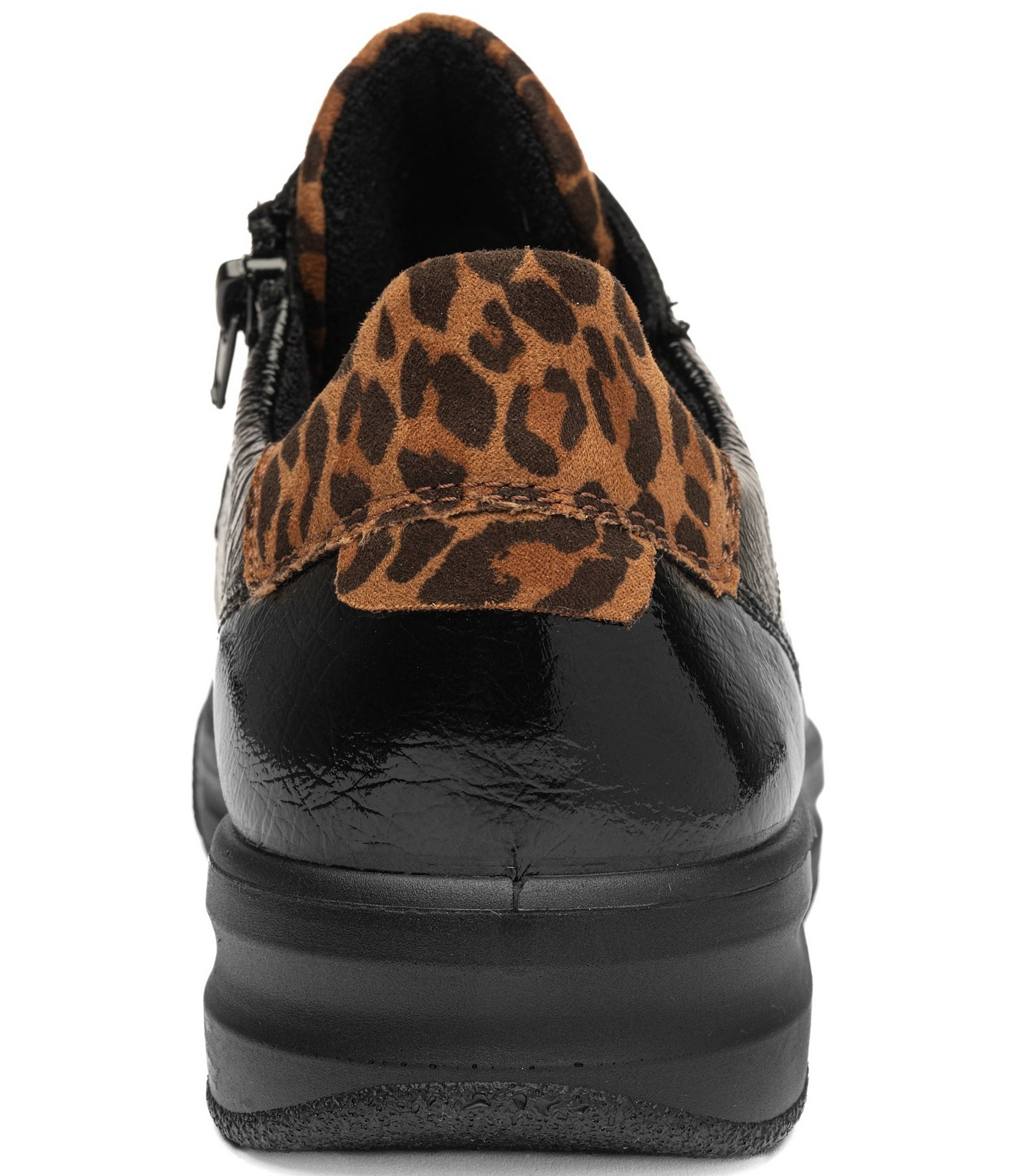 ara Women's Flora Crunch Patent Leather Leopard Print Suede Sneakers