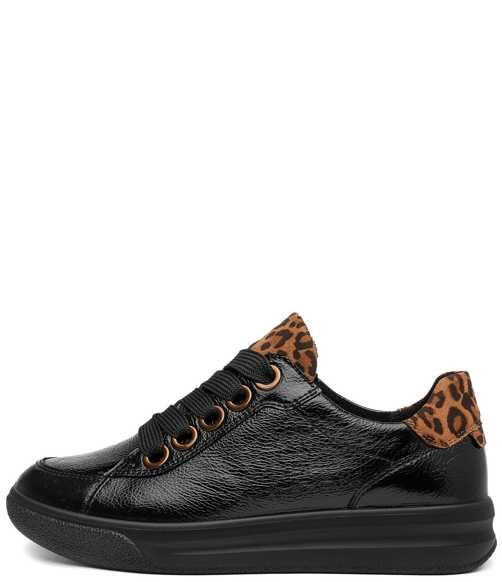 ara Women's Flora Crunch Patent Leather Leopard Print Suede Sneakers