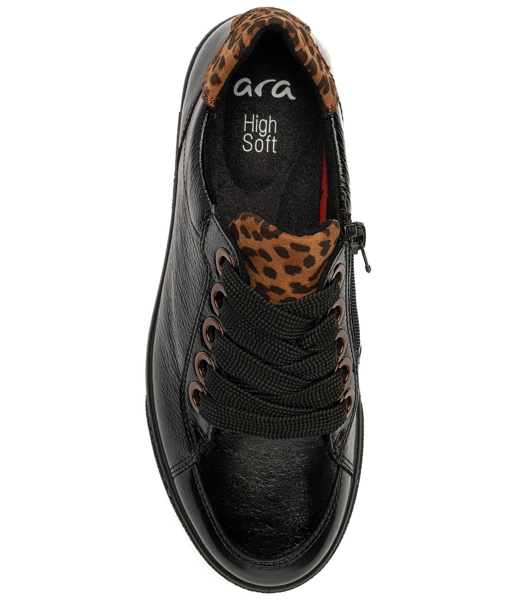 ara Women's Flora Crunch Patent Leather Leopard Print Suede Sneakers
