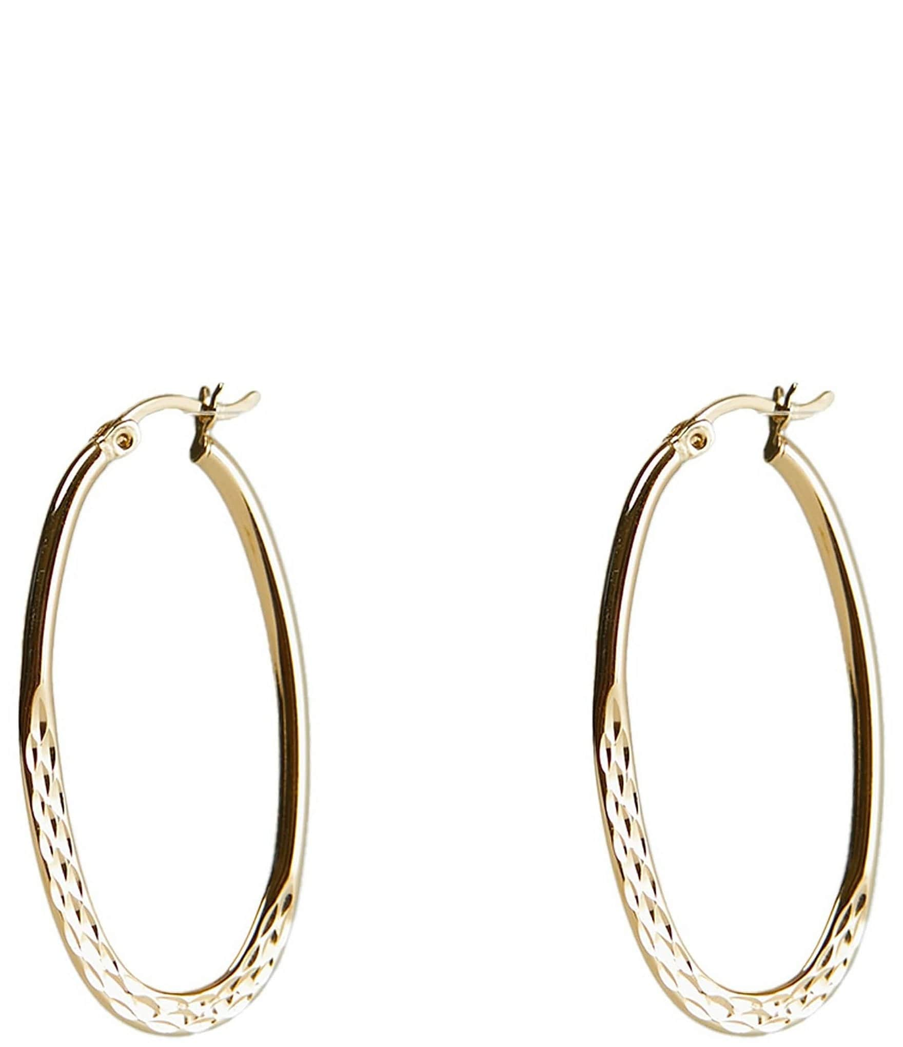 Argento Vivo Diamond Cut Oval Hoop Earrings