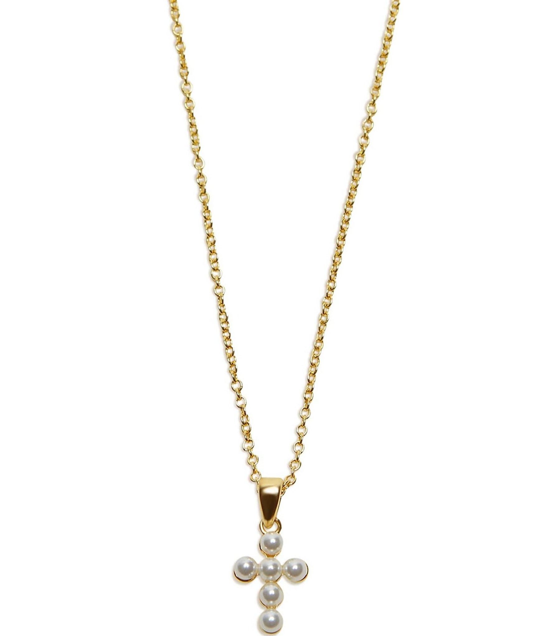 Argento Vivo Pearl Cross Short Pendant Necklace