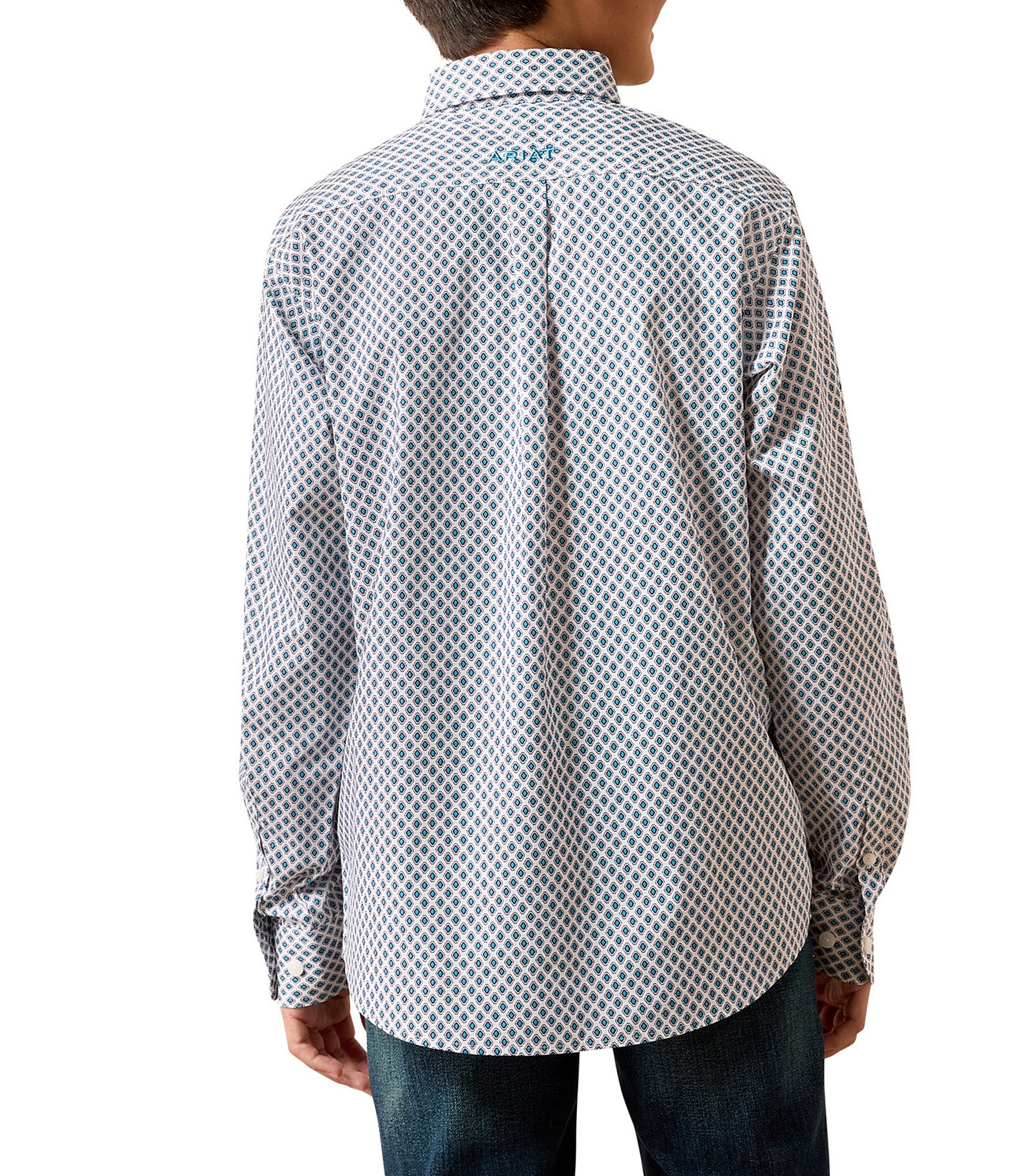 Ariat Big Boys Long Sleeve Pro White Geometric Button Front Shirt