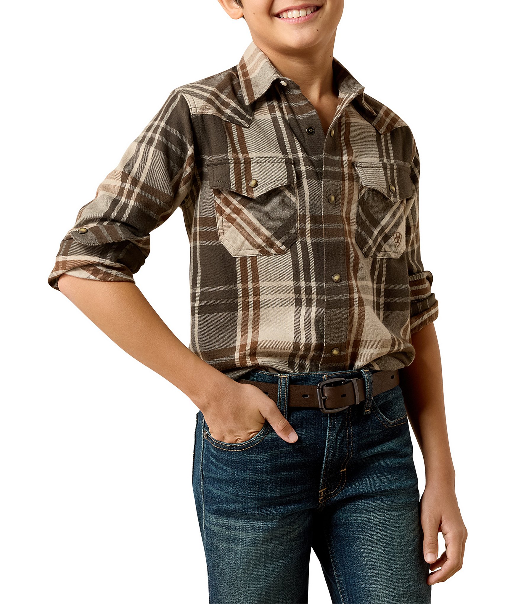 Ariat Big Boys Long Sleeve Retro Howell Plaid Woven Shirt