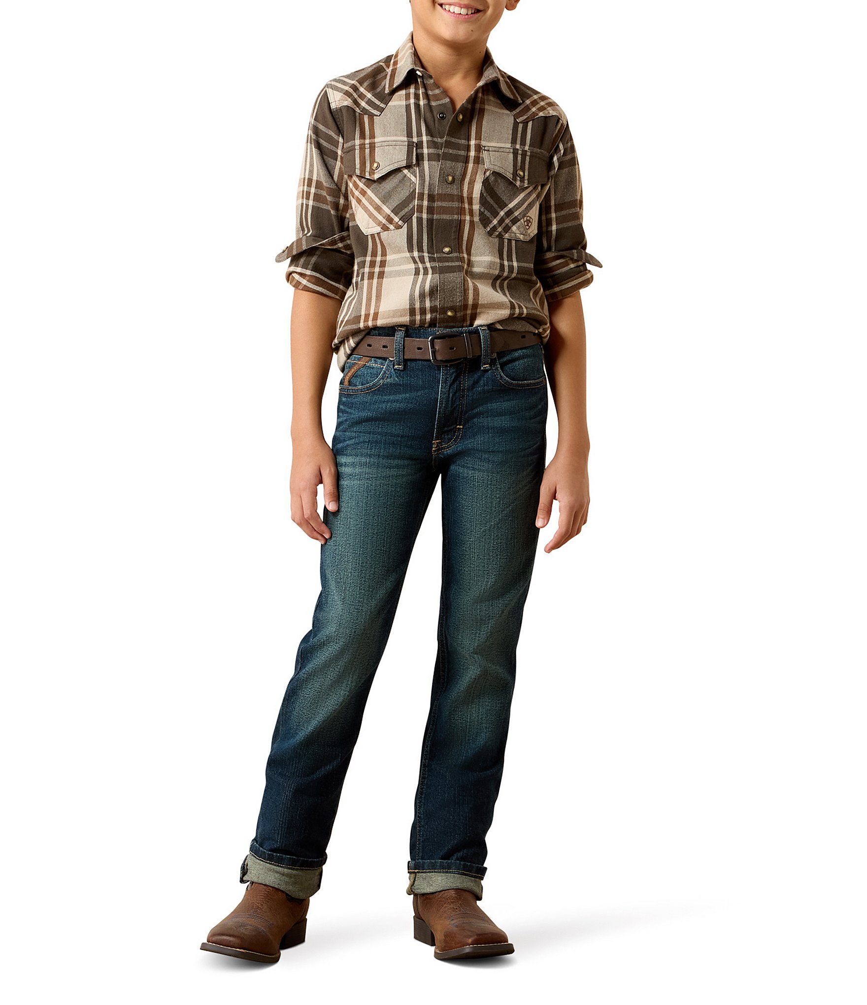 Ariat Big Boys Long Sleeve Retro Howell Plaid Woven Shirt