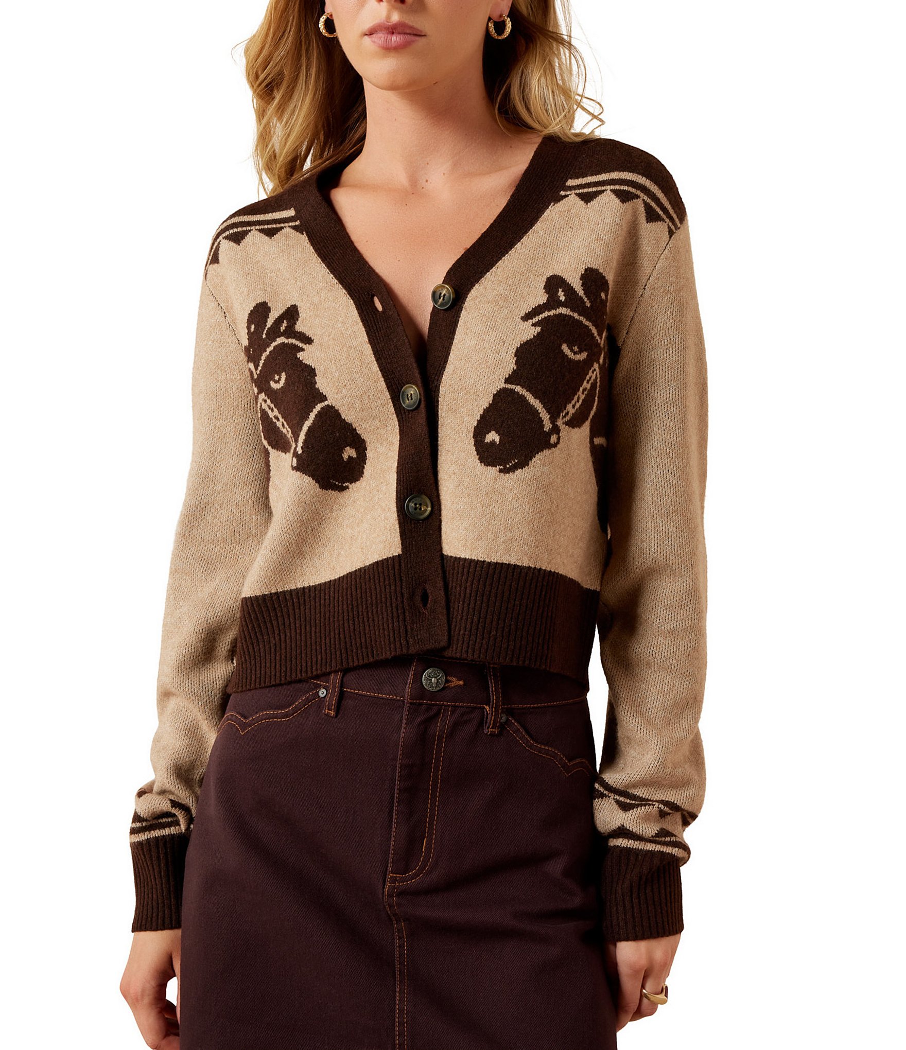 Ariat Colter Knit Western Touch Intarsia V-Neck Long Sleeve Button Front Cardigan