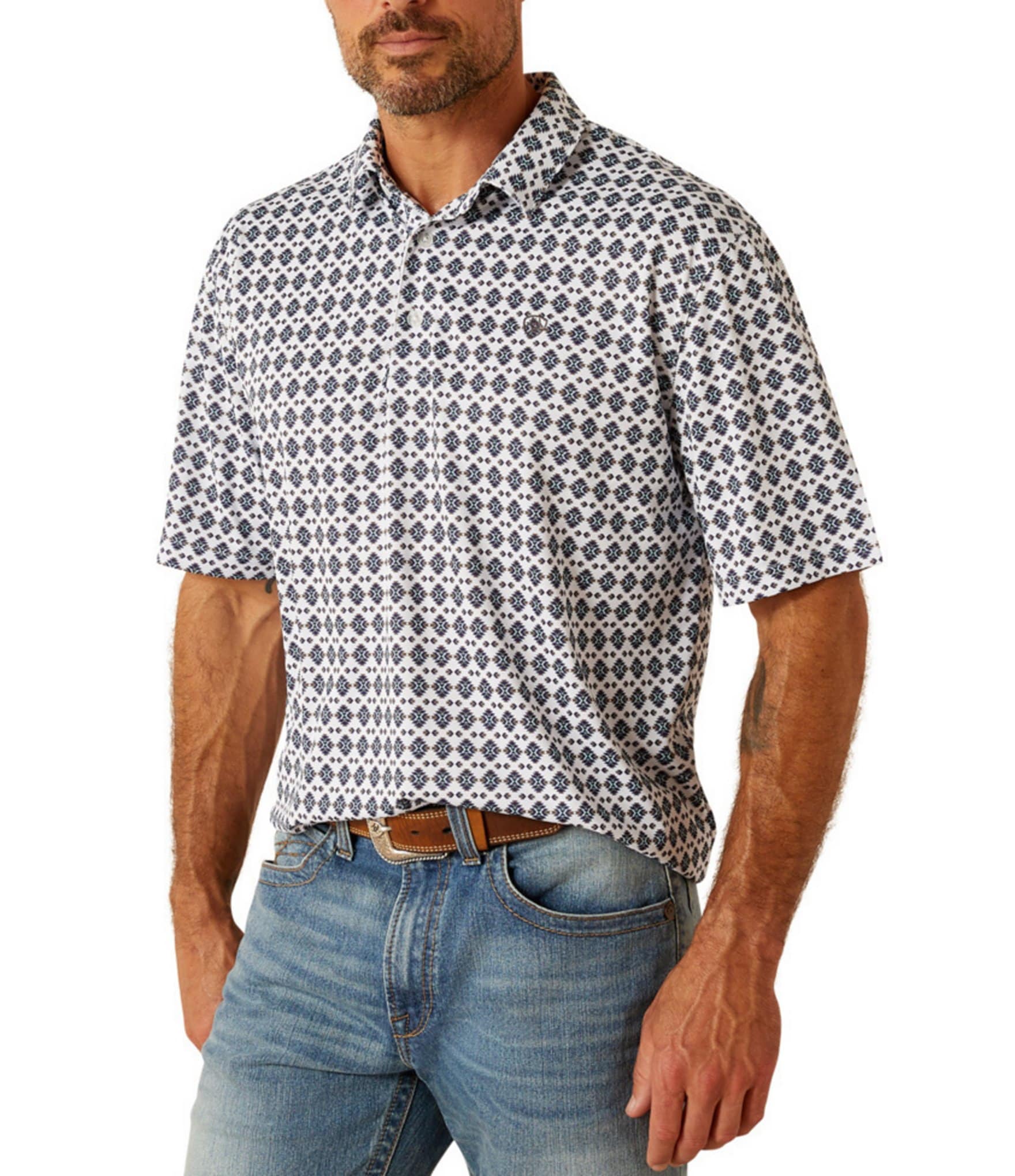 Ariat Diamond-Printed Short Sleeve Polo Shirt