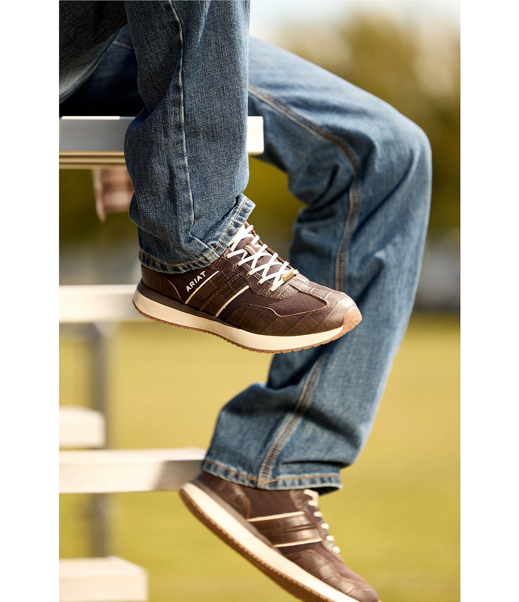Ariat Men's Ranch Suede Crocodile Embossed Leather Runner Sneakers