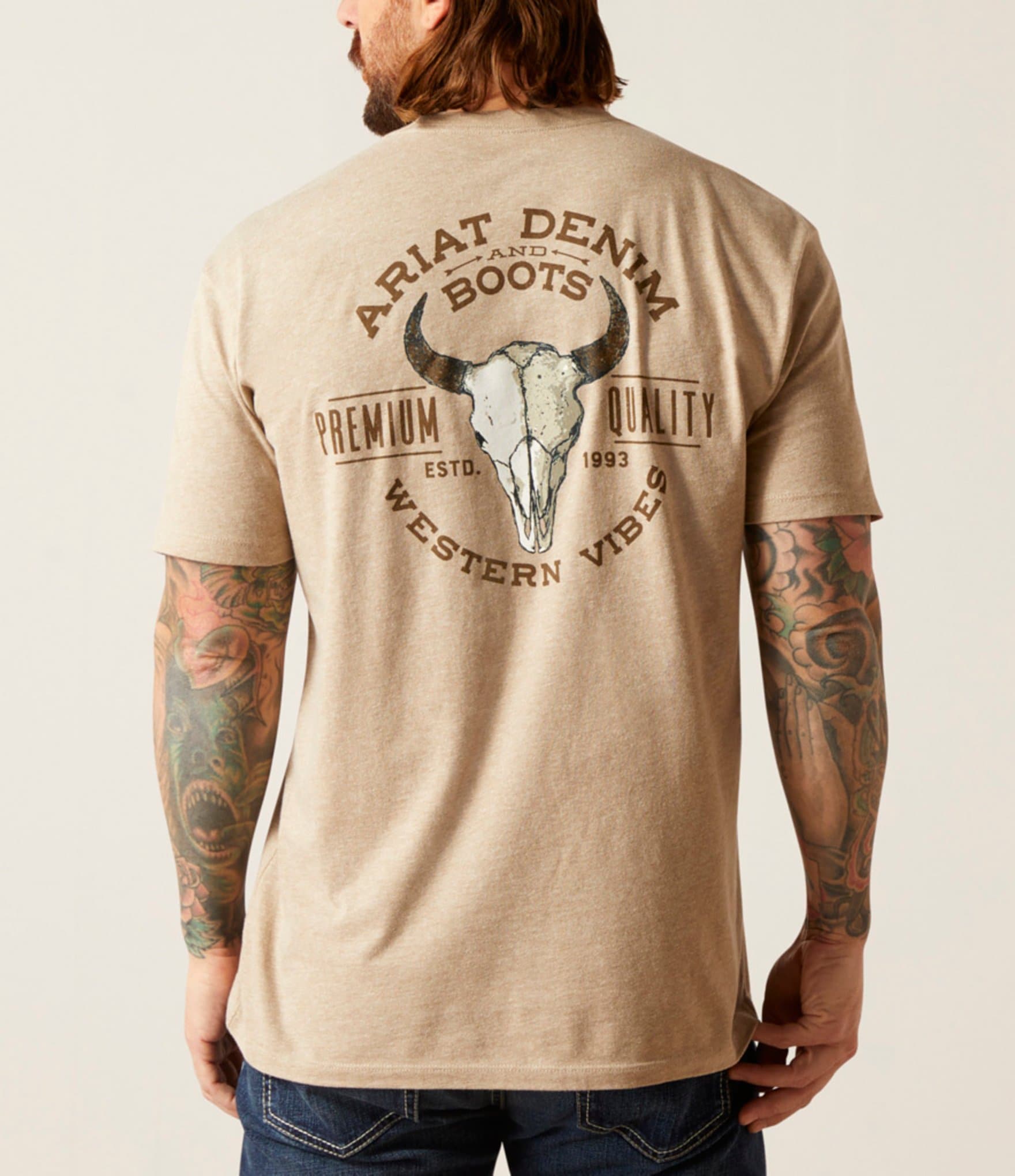 Ariat Short Sleeve Bison Skull/Logo Screenprint T-Shirt | Dillard's
