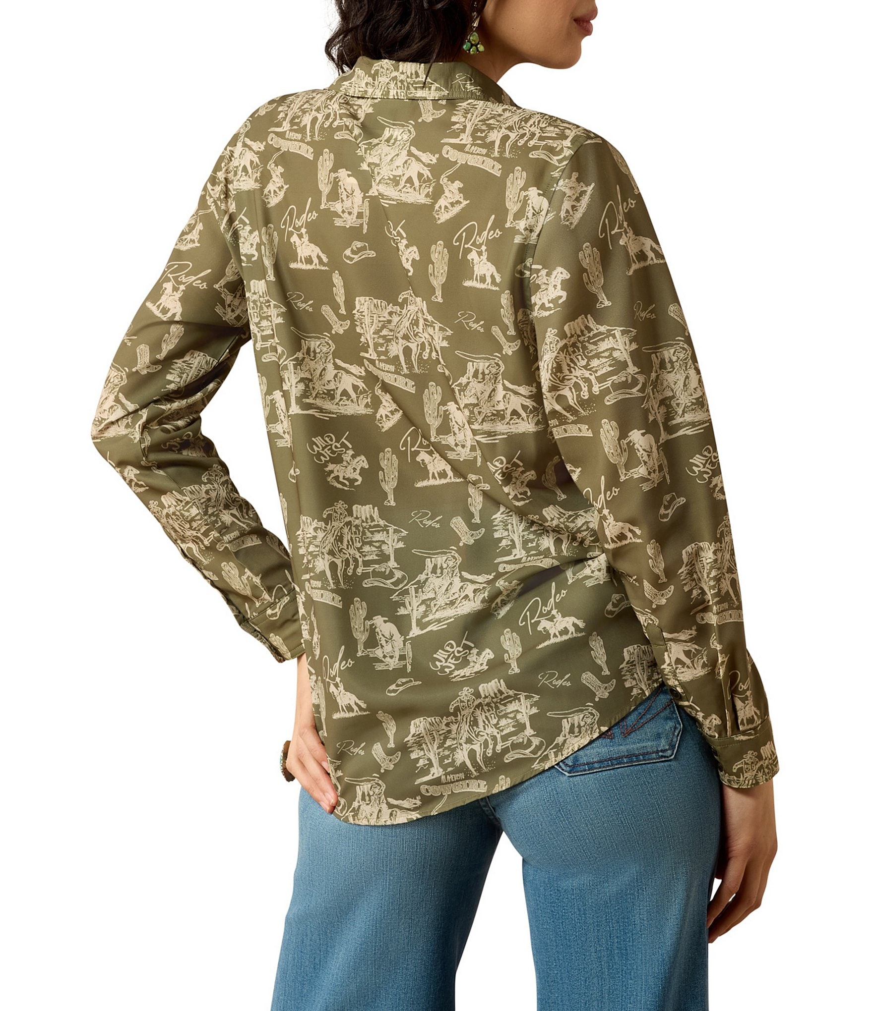 Ariat Woven Homestyle Rodeo Print Point Collar Long Sleeve Shirt
