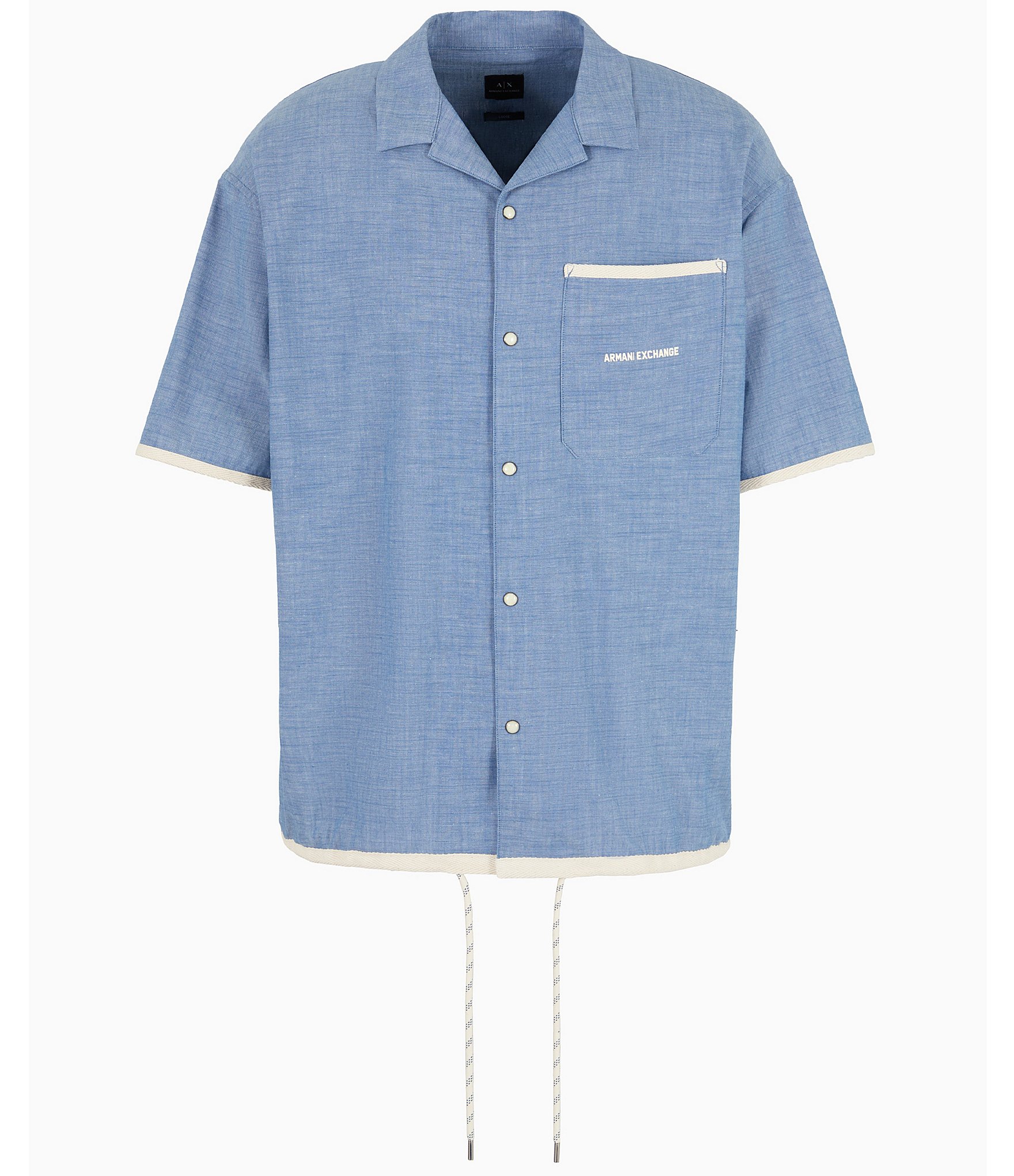 Armani Exchange Denim Capsule Chambray Short Sleeve Woven Camp Shirt