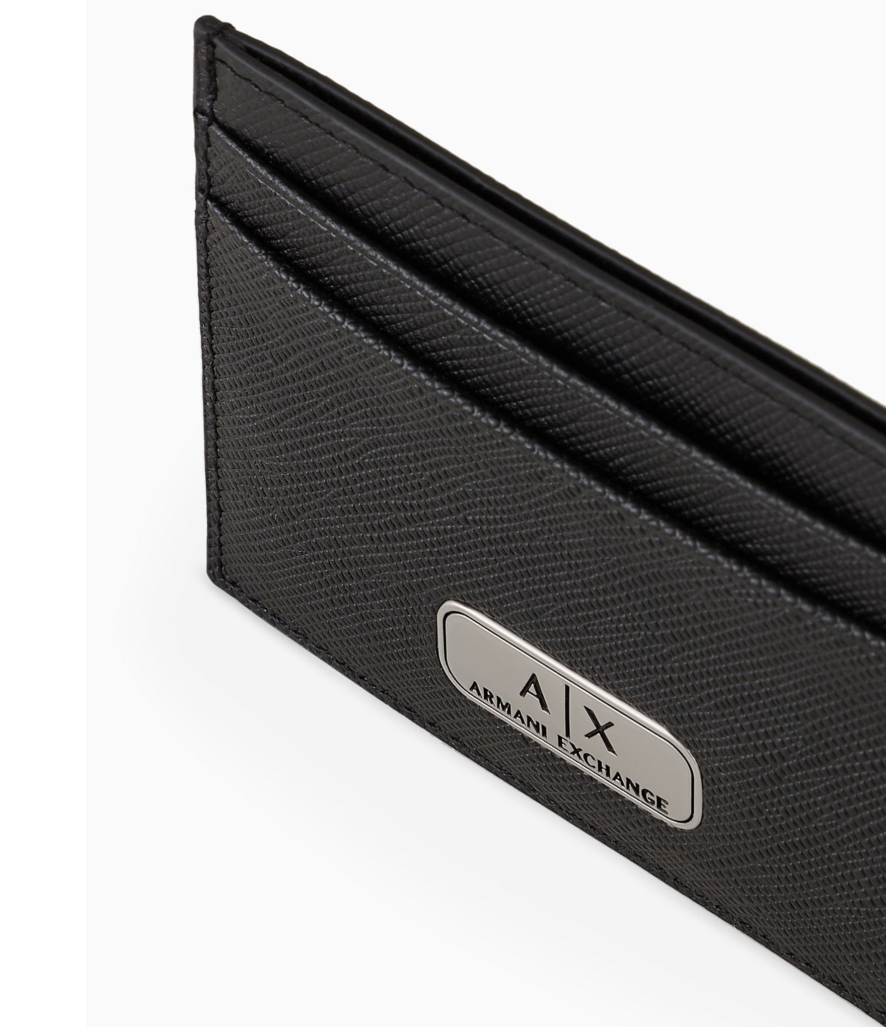 Armani Exchange Metal Logo Leather Credit Card Holder