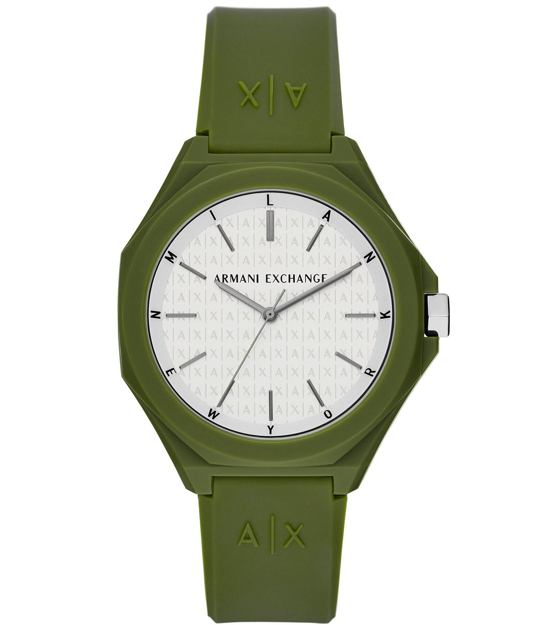 Armani Exchange Men's Andrea Three-Hand Green Silicone Strap Watch ...