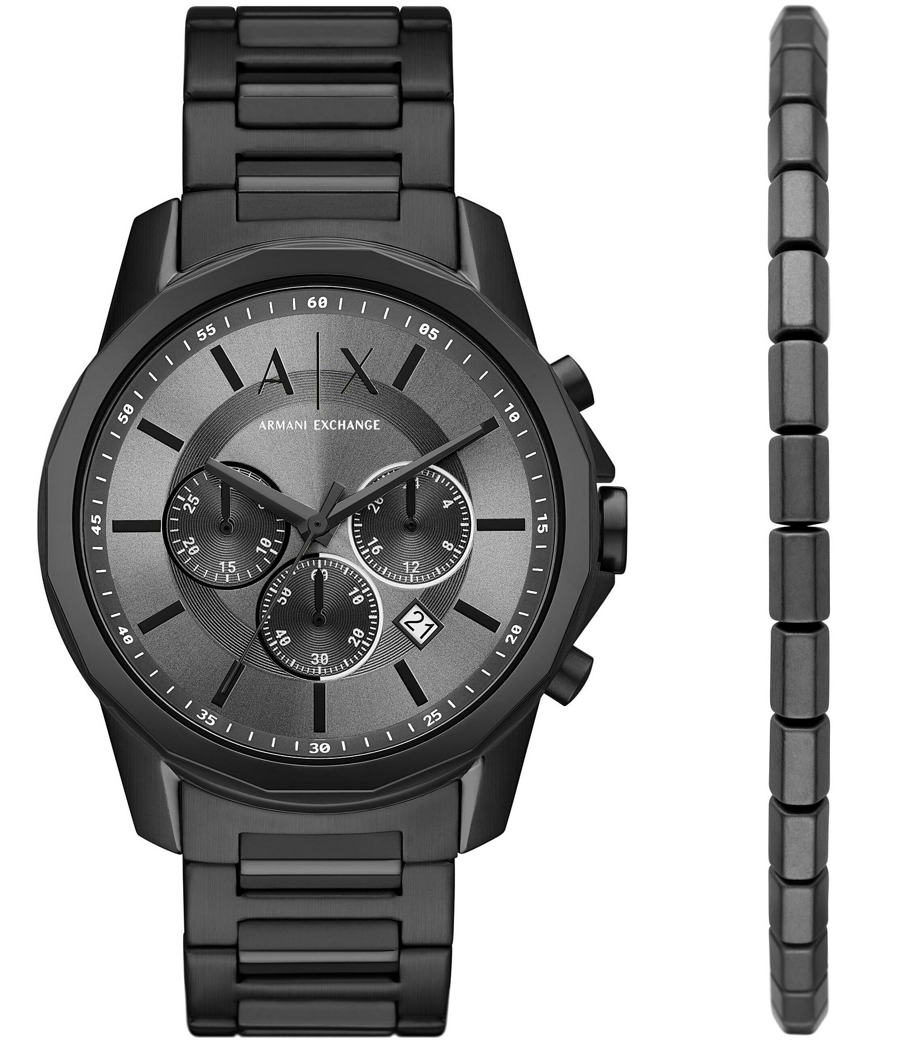 Armani Exchange Men's Chronograph Black Stainless Steel Bracelet Watch and  Bracelet Gift Set Dillard's
