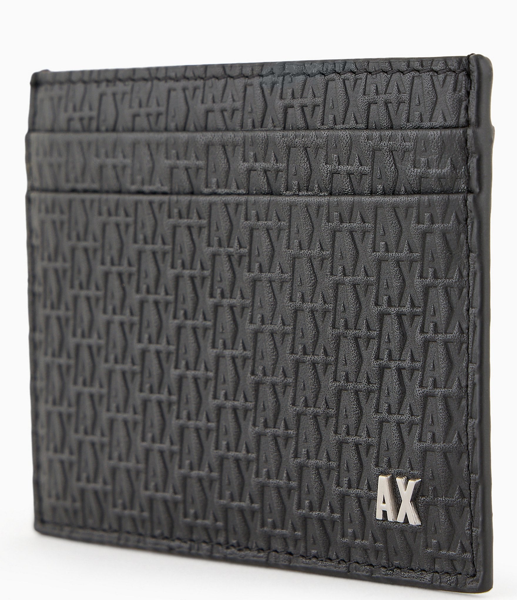 Armani Exchange Micro #double;AX#double; Embossed Bovine Leather Credit Card Case