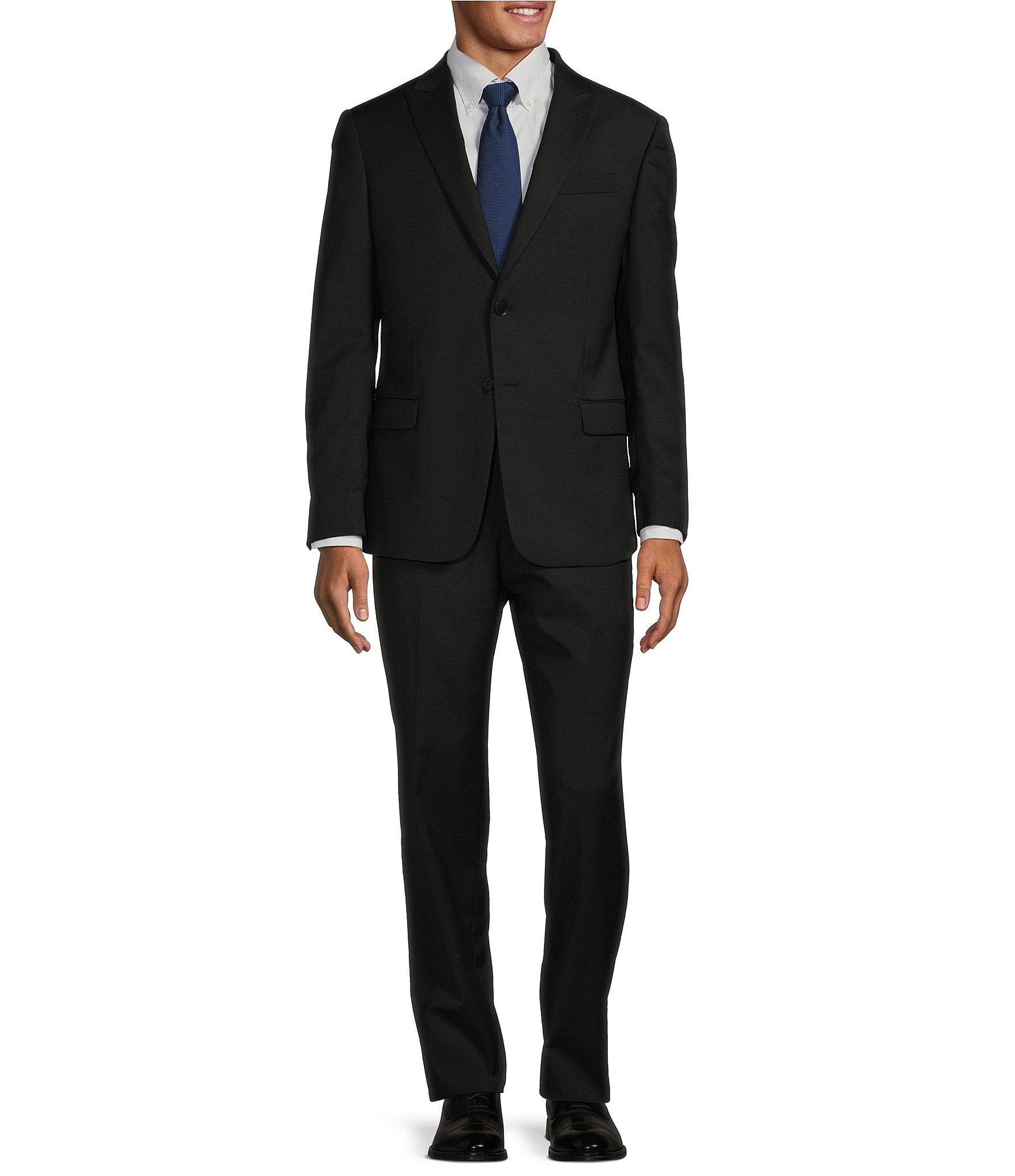 Armani Exchange Modern Fit Flat Front Textured Solid 2-Piece Suit