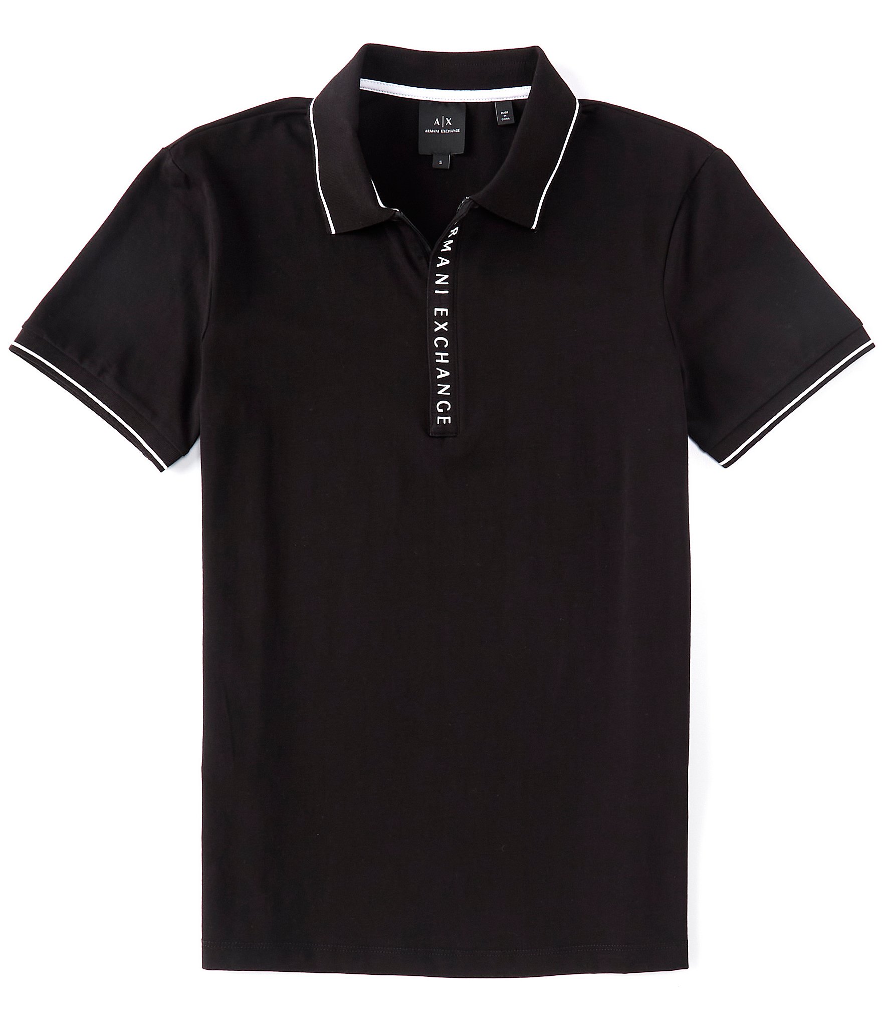 Armani Exchange Slim-Fit Zipper Logo Short-Sleeve Polo Shirt | Dillard's