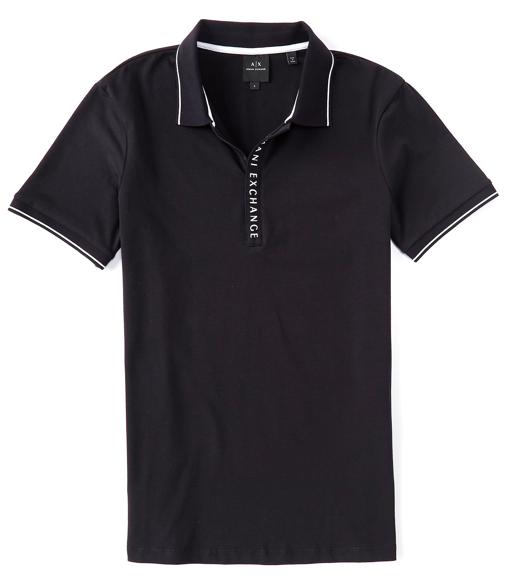 Armani Exchange Slim Fit Zipper Logo Short Sleeve Polo Shirt