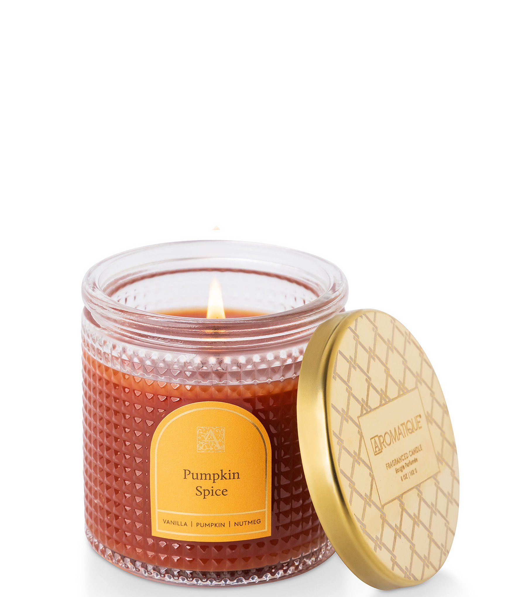 Aromatique Pumpkin Spice Textured Glass Candle With Lid, 6 oz.