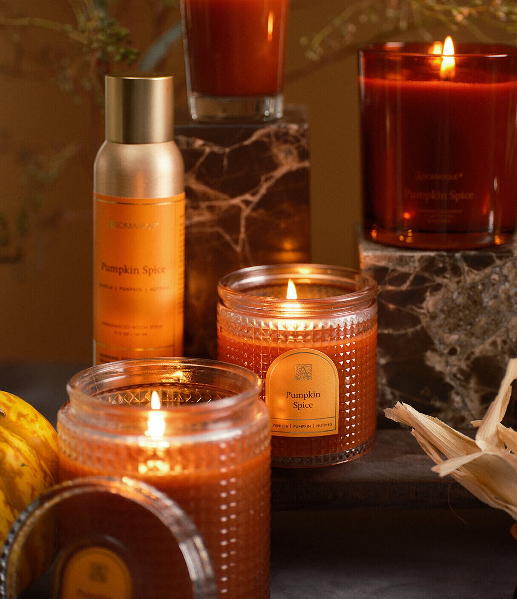 Aromatique Pumpkin Spice Textured Glass Candle With Lid, 6 oz.