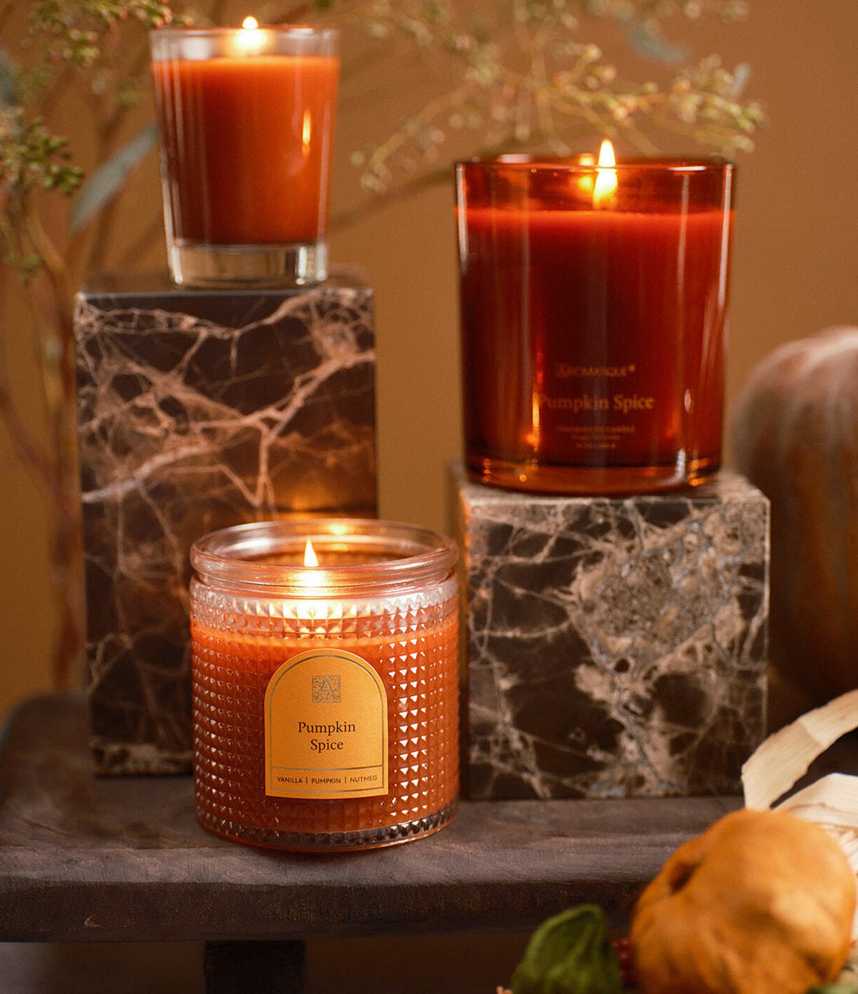 Aromatique Pumpkin Spice Textured Glass Candle With Lid, 6 oz.