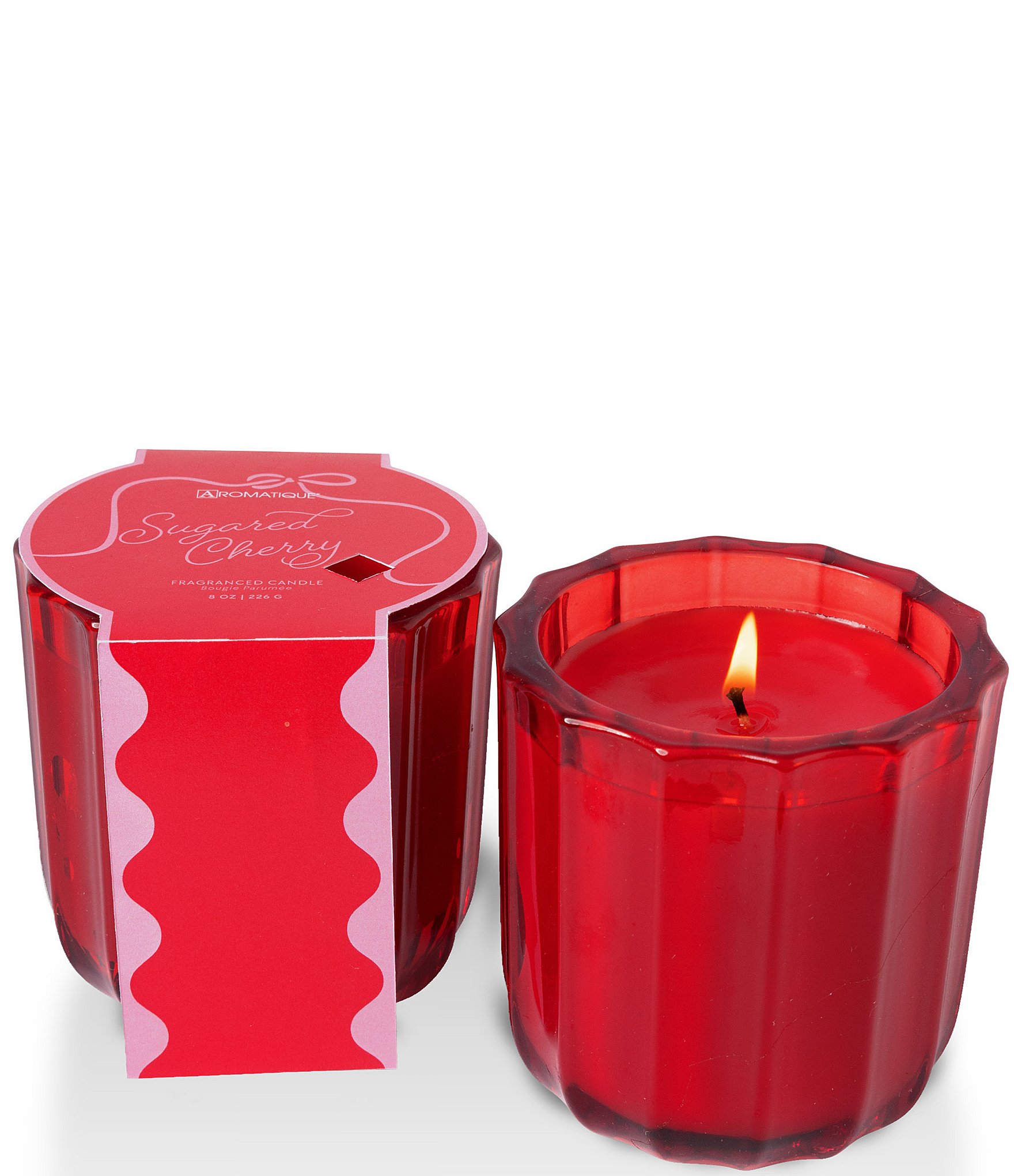 Aromatique Sugared Cherry Ribbed Glass Candle, 8 oz.